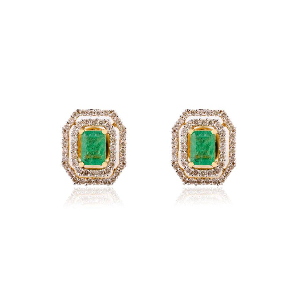 Diamond Emerald 18K Gold Stud Earring