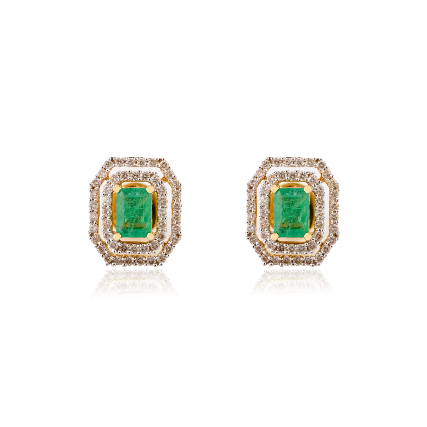 Diamond Emerald 18K Gold Stud Earring