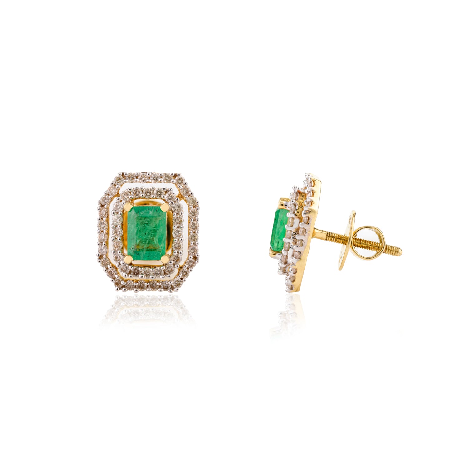 Diamond Emerald 18K Gold Stud Earring