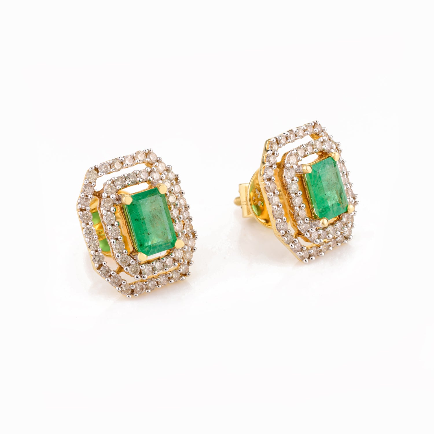 Diamond Emerald 18K Gold Stud Earring