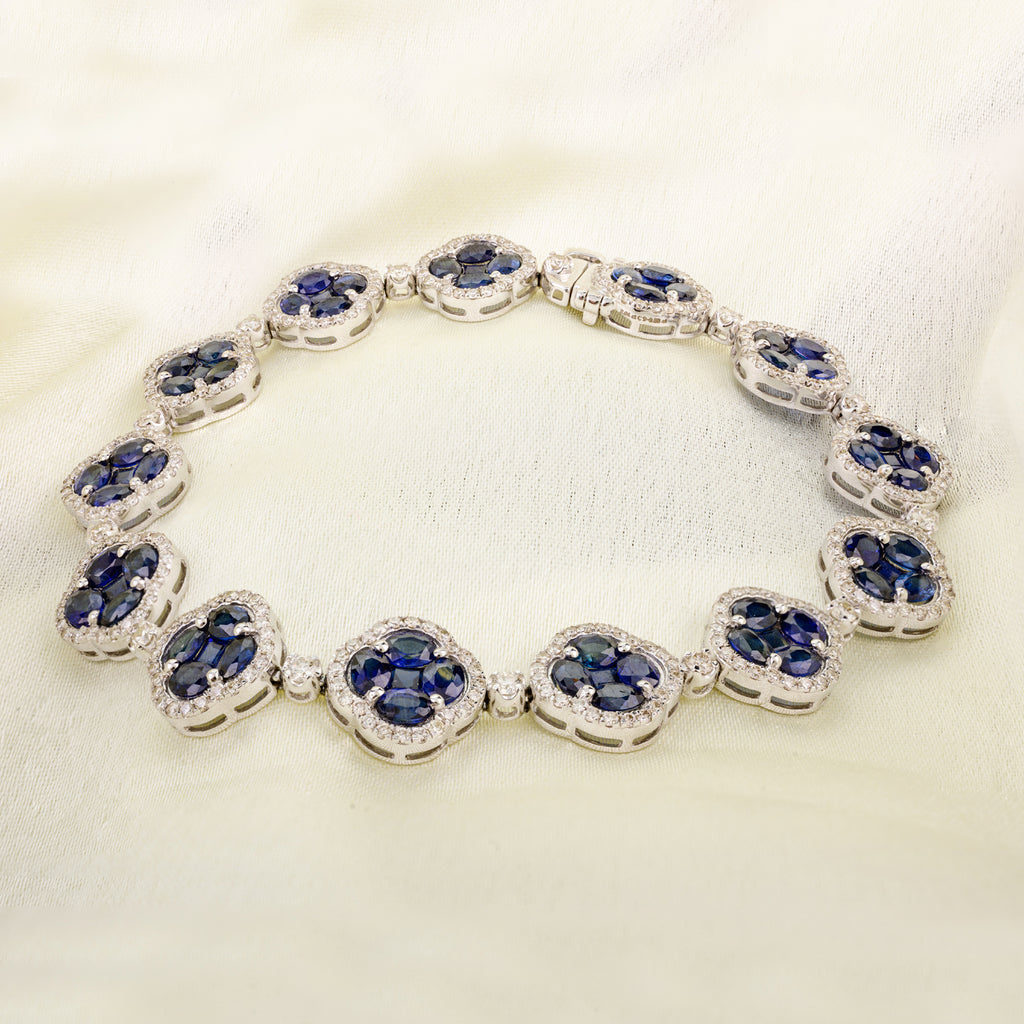 Blue Sapphire Diamond 18K Gold Bangle