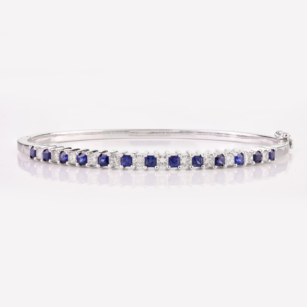 Blue Sapphire & Diamond 18K Gold Bangle