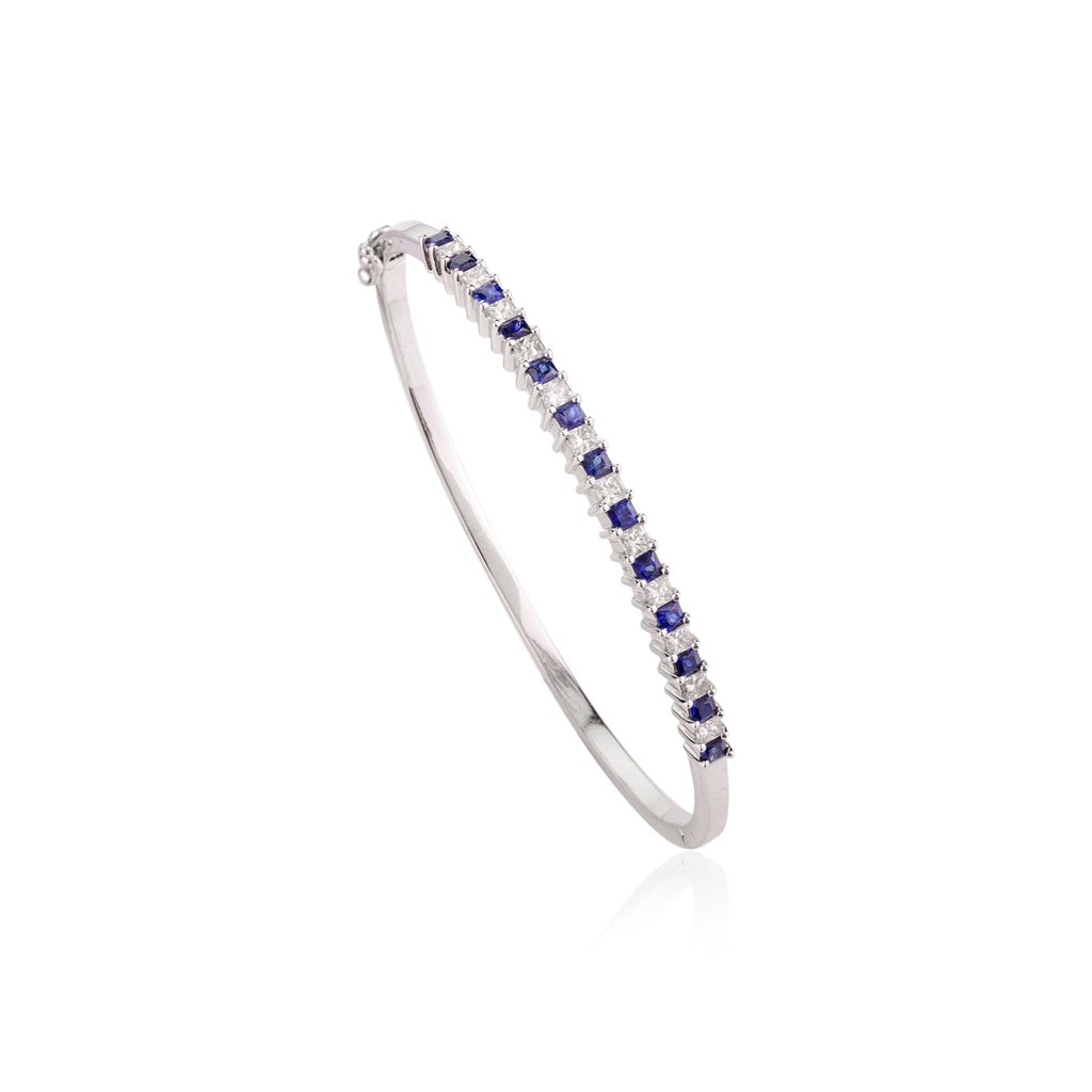 Blue Sapphire & Diamond 18K Gold Bangle