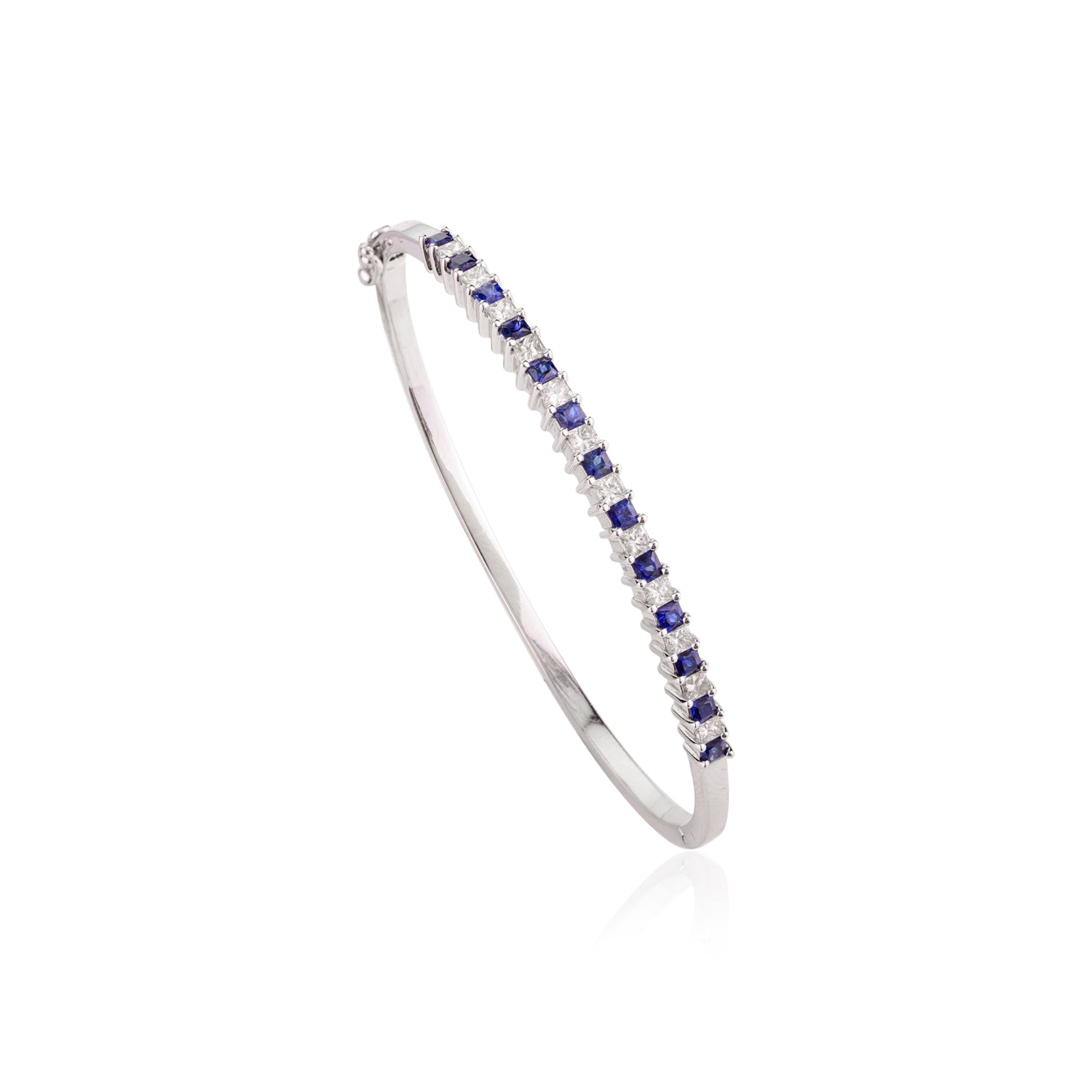 Blue Sapphire & Diamond 18K Gold Bangle