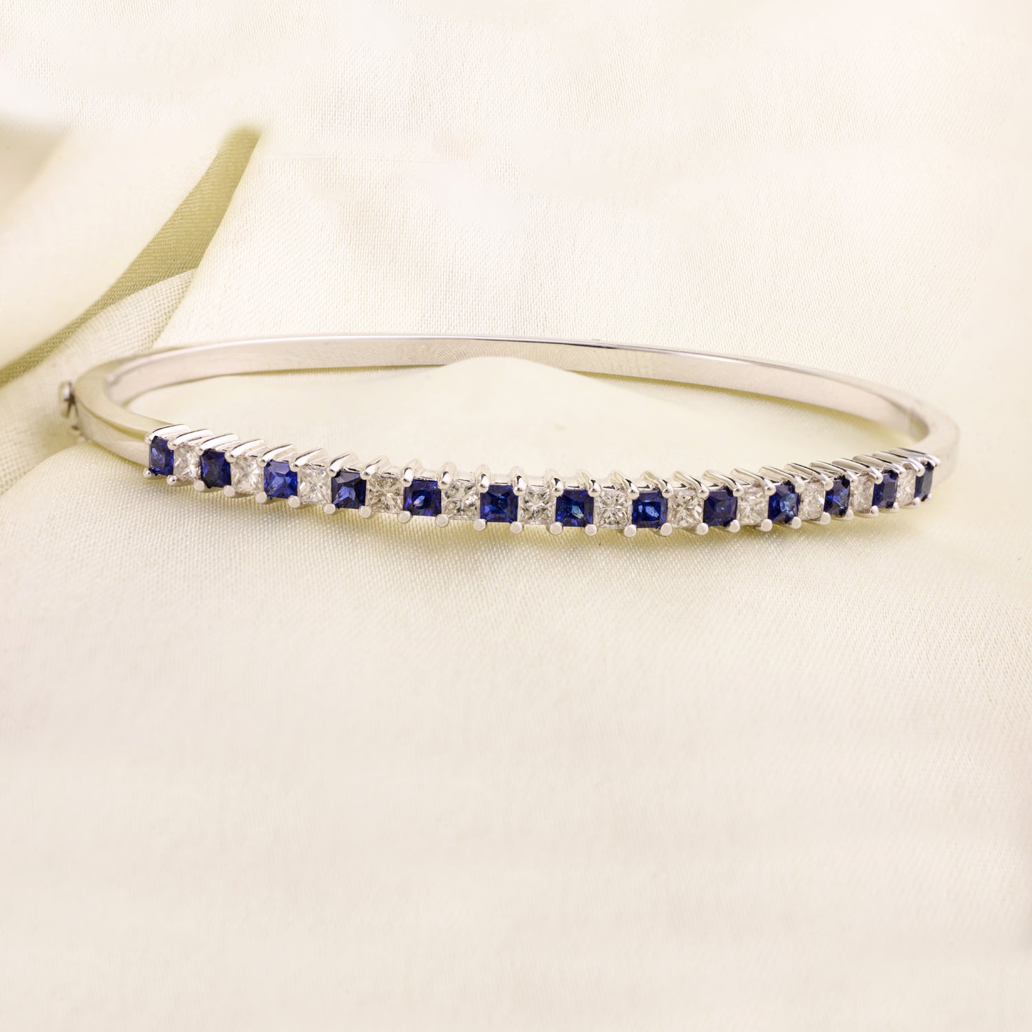 Blue Sapphire & Diamond 18K Gold Bangle