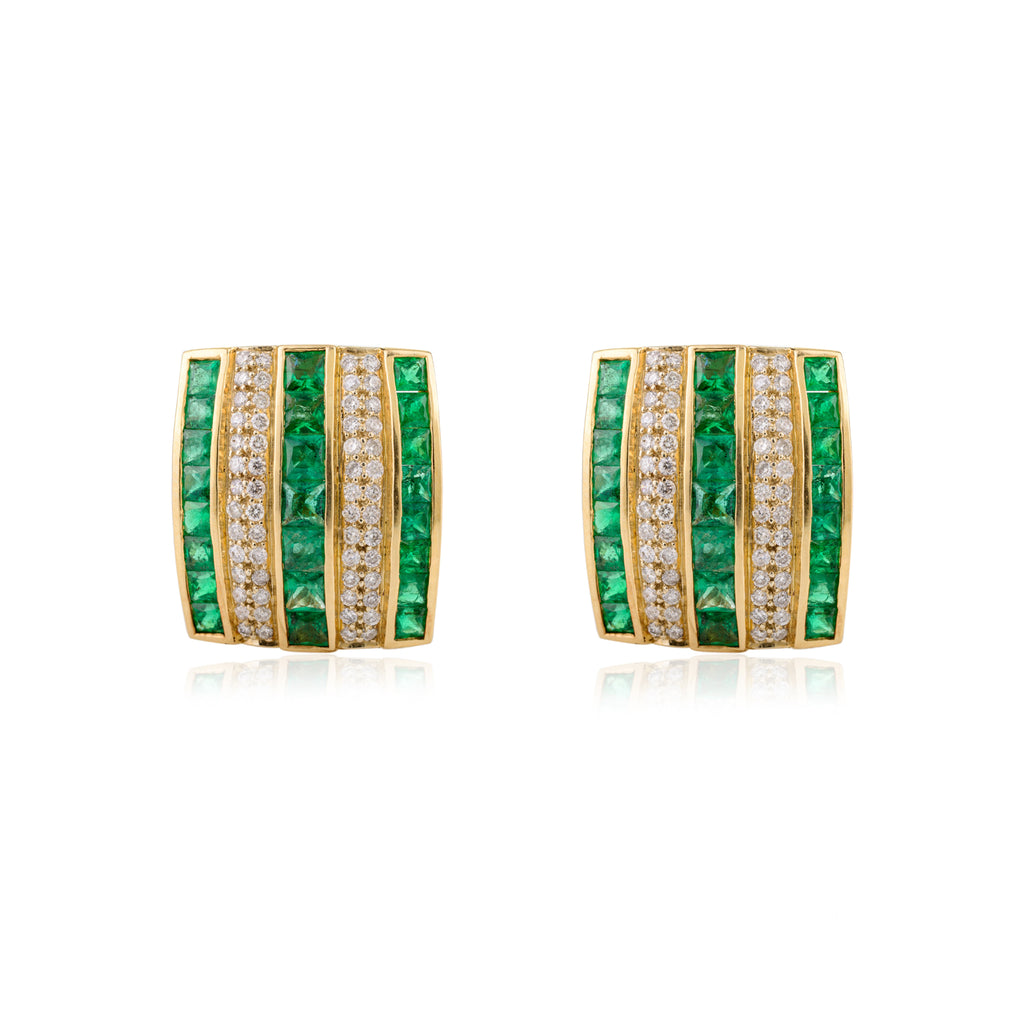 Emerald Diamond 18K Gold Stud Earring