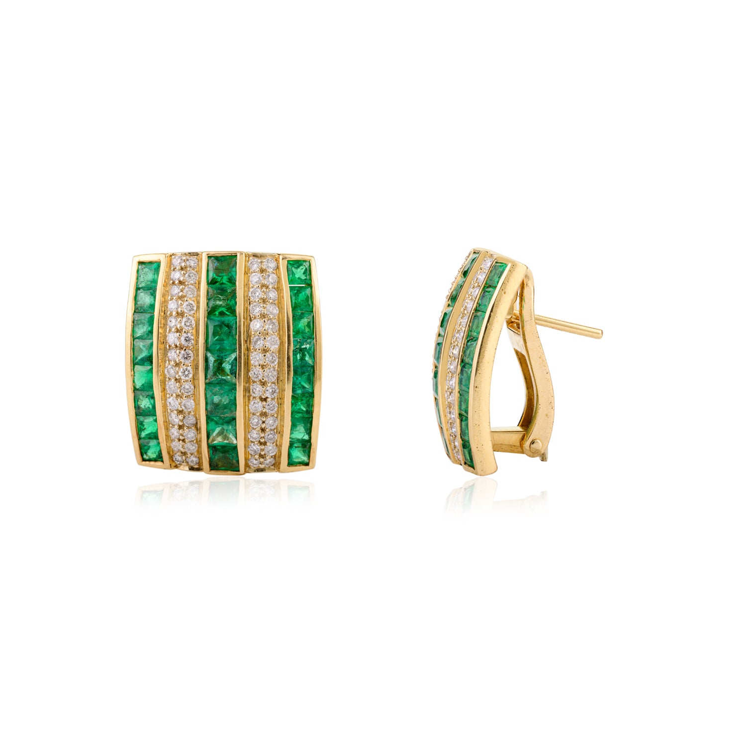Emerald Diamond 18K Gold Stud Earring