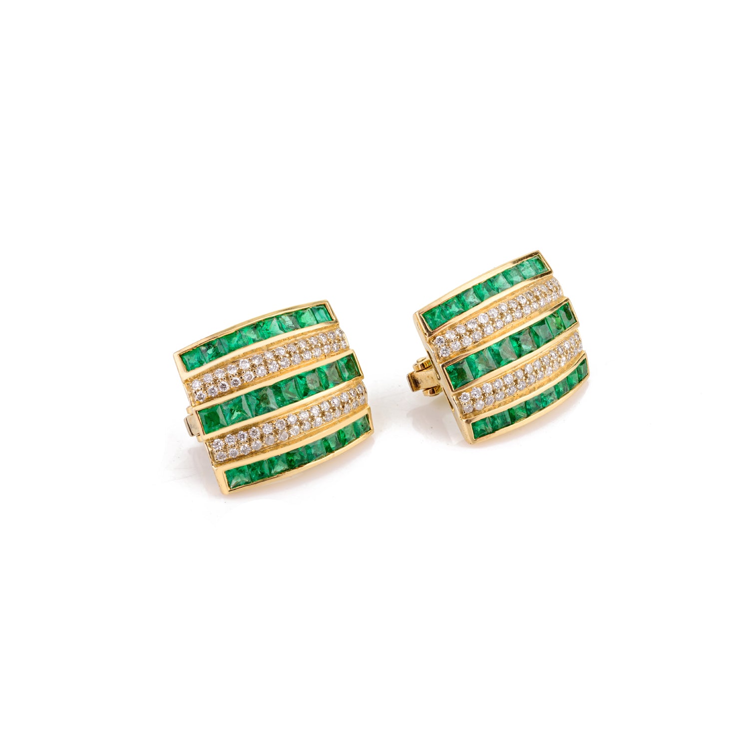 Emerald Diamond 18K Gold Stud Earring