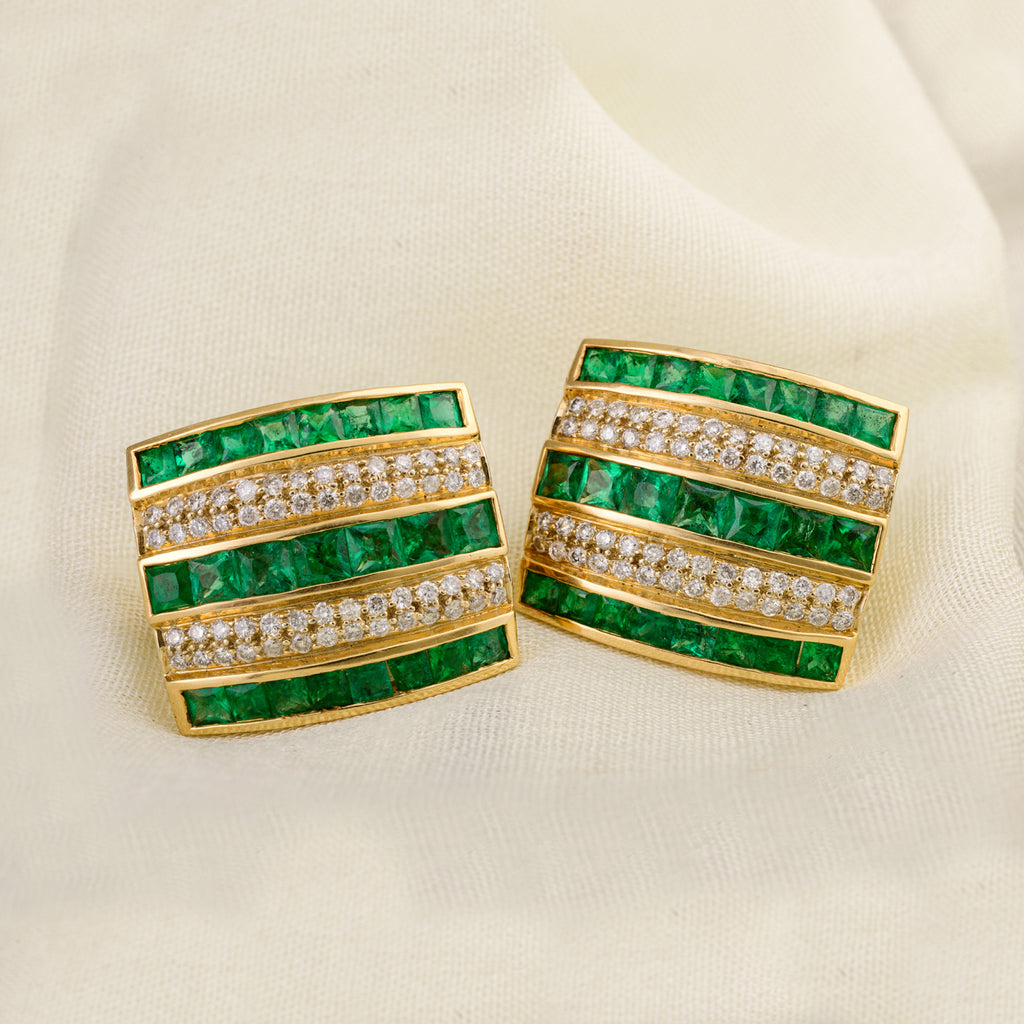 Emerald Diamond 18K Gold Stud Earring