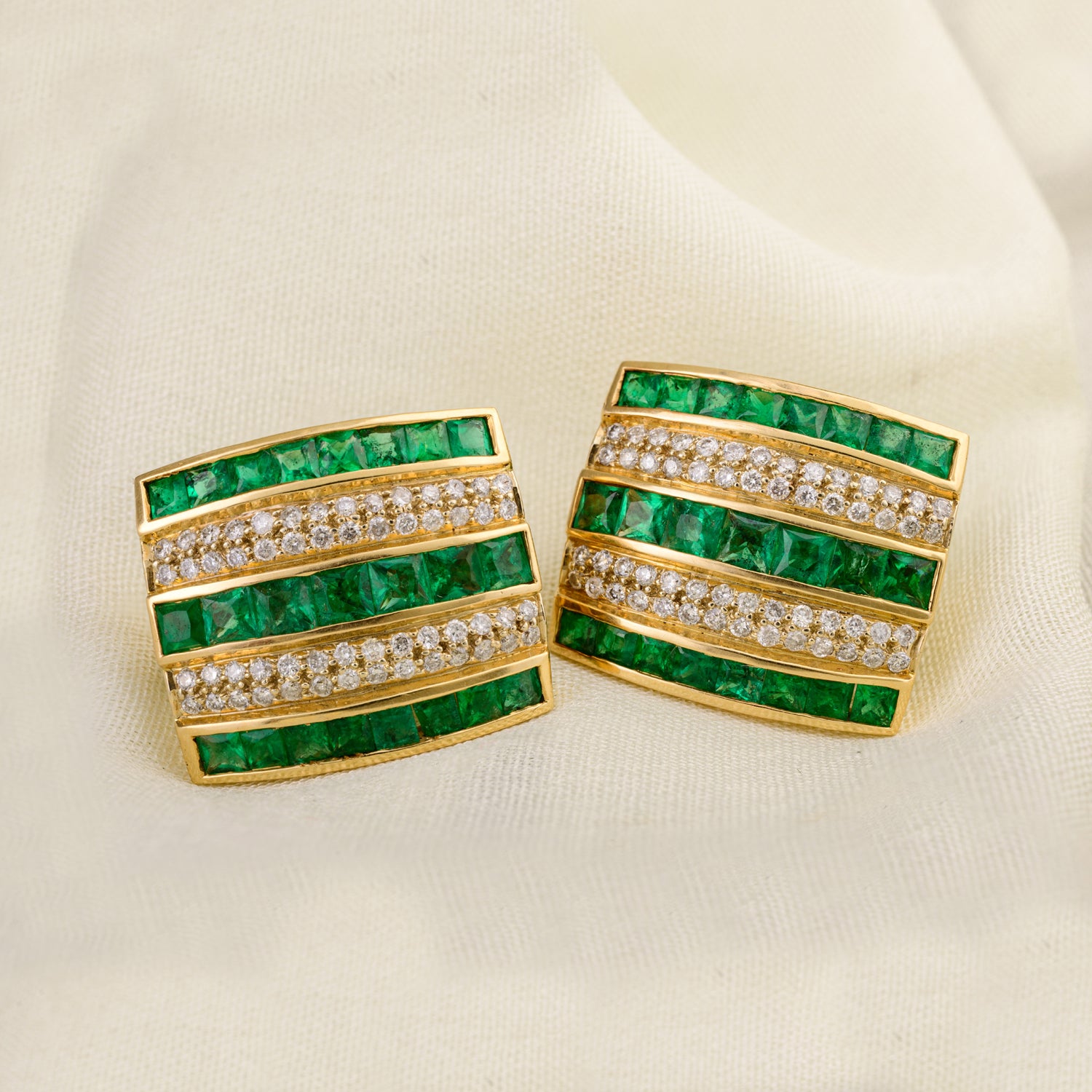 Emerald Diamond 18K Gold Stud Earring