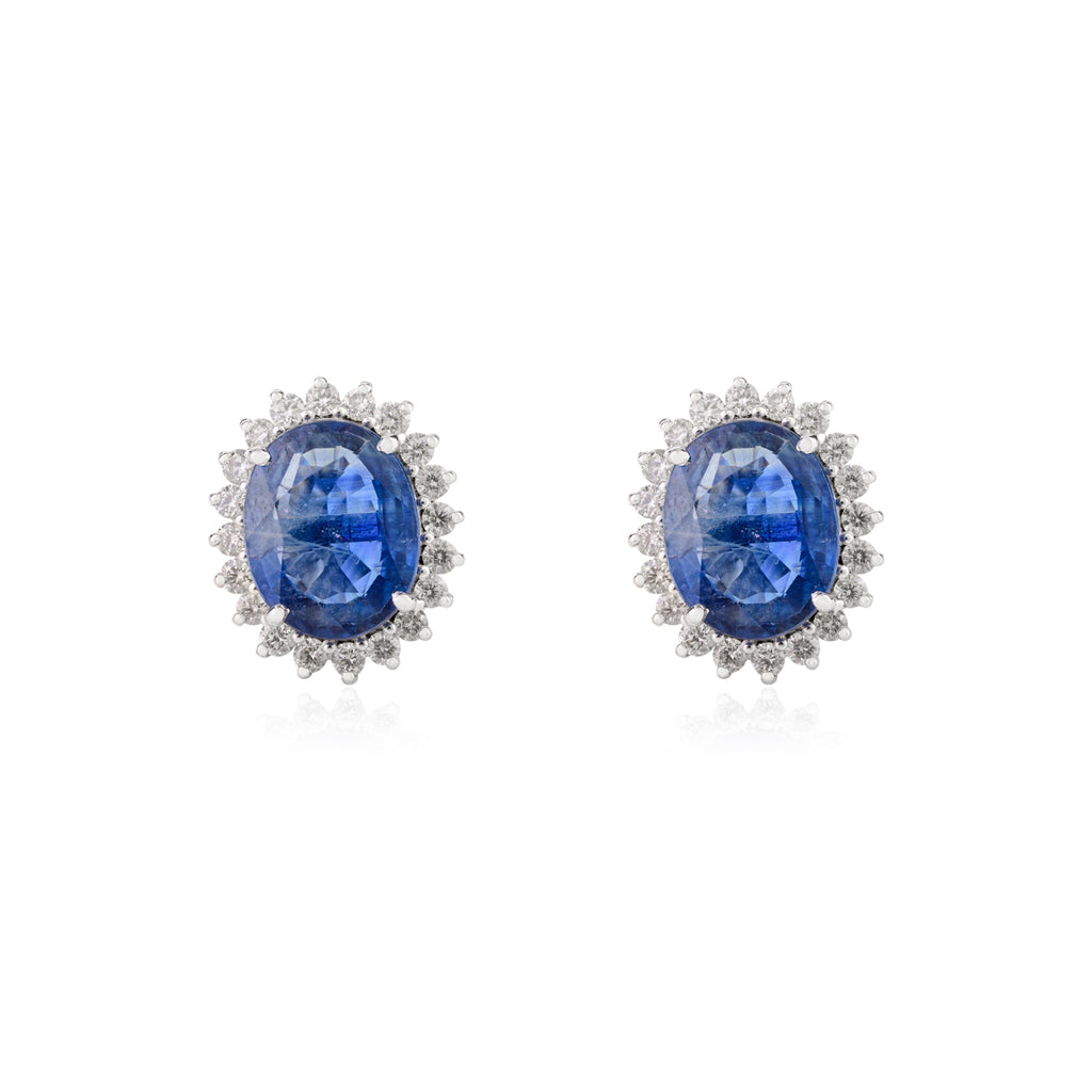 Diamond Blue Sapphire 18K Gold Stud Earring