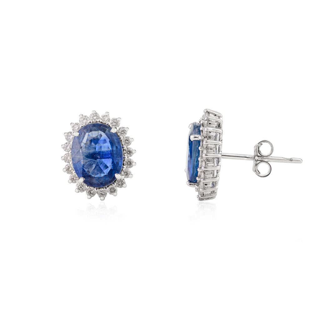Diamond Blue Sapphire 18K Gold Stud Earring