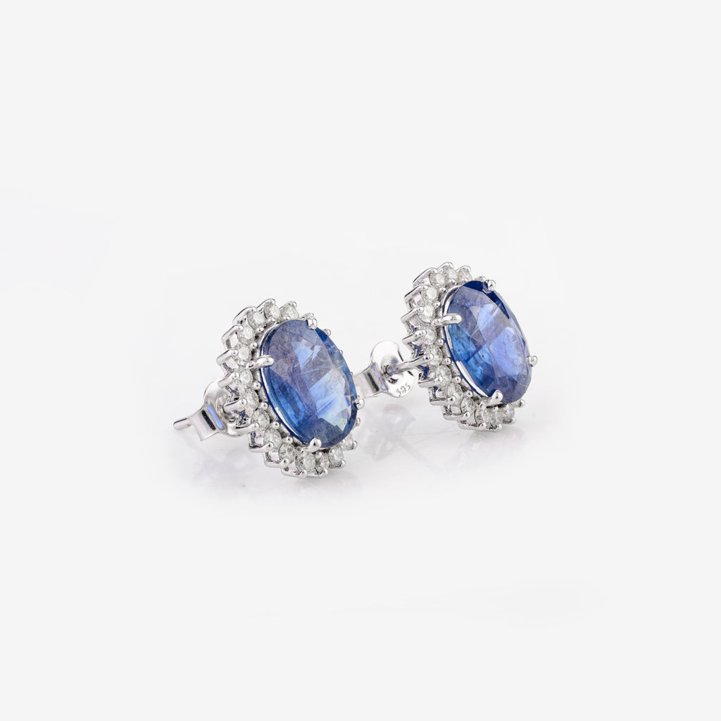 Diamond Blue Sapphire 18K Gold Stud Earring