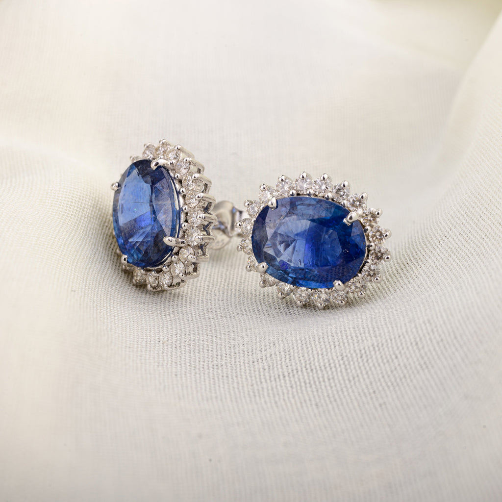 Diamond Blue Sapphire 18K Gold Stud Earring