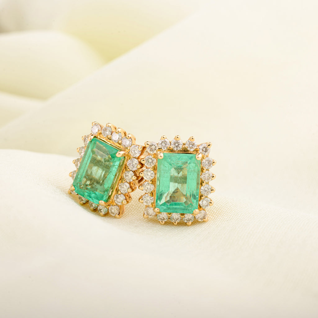 Emerald Diamond 18 K Gold Earring