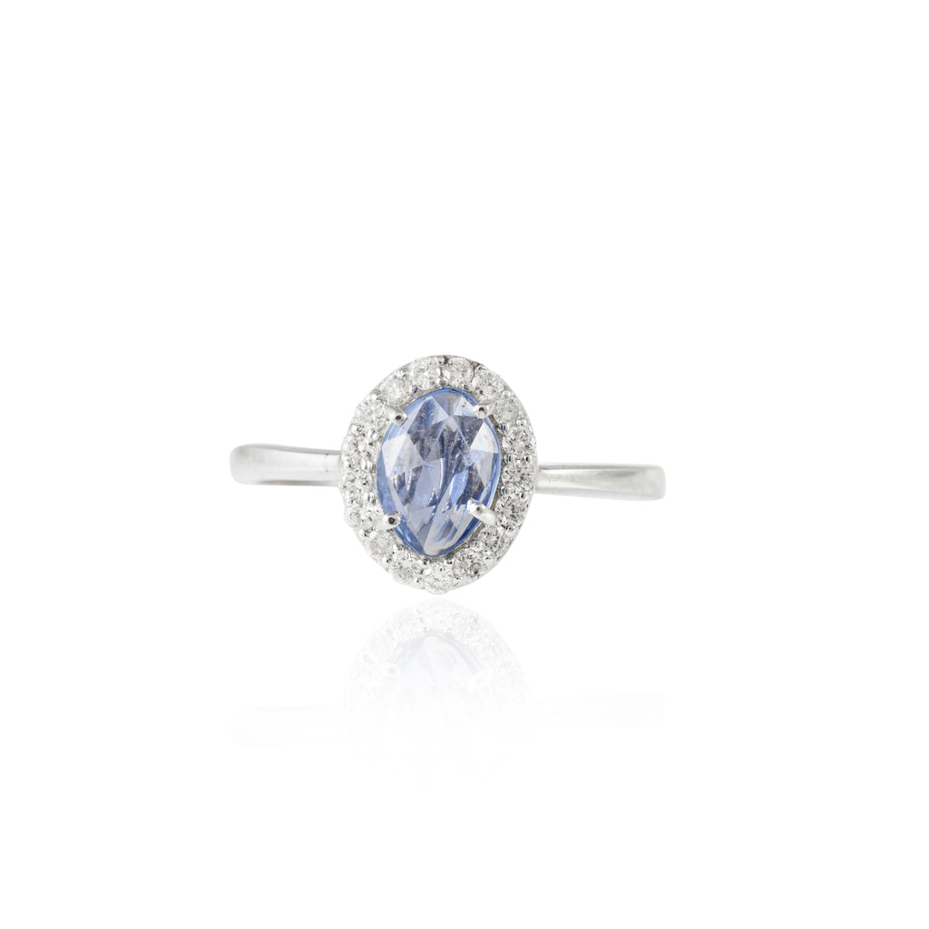 Rose Cut Blue Sapphire Diamond Ring Women