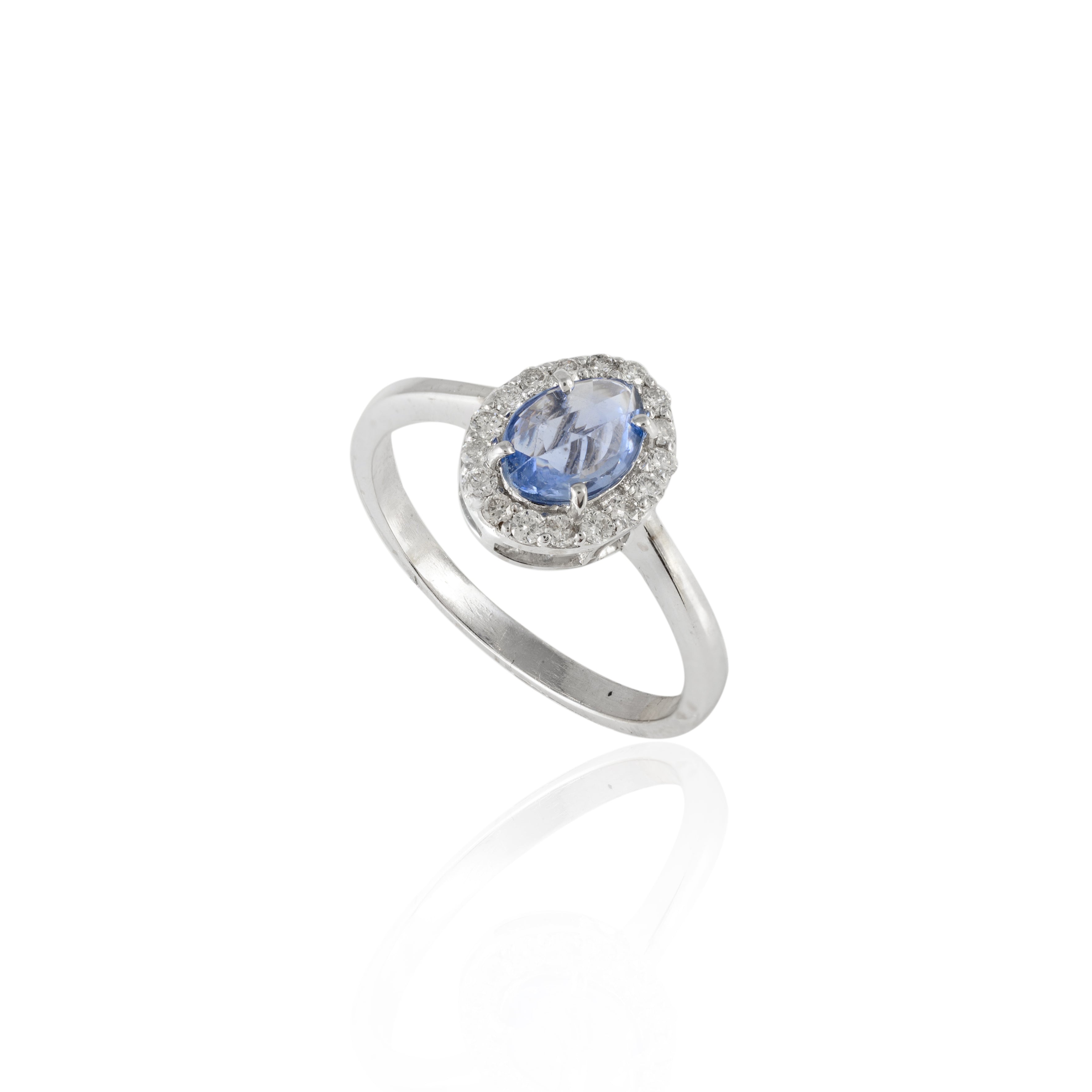 Rose Cut Blue Sapphire Diamond Ring Women