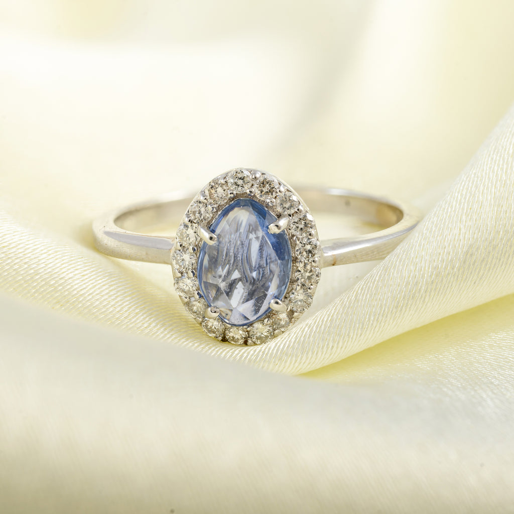 Rose Cut Blue Sapphire Diamond Ring Women