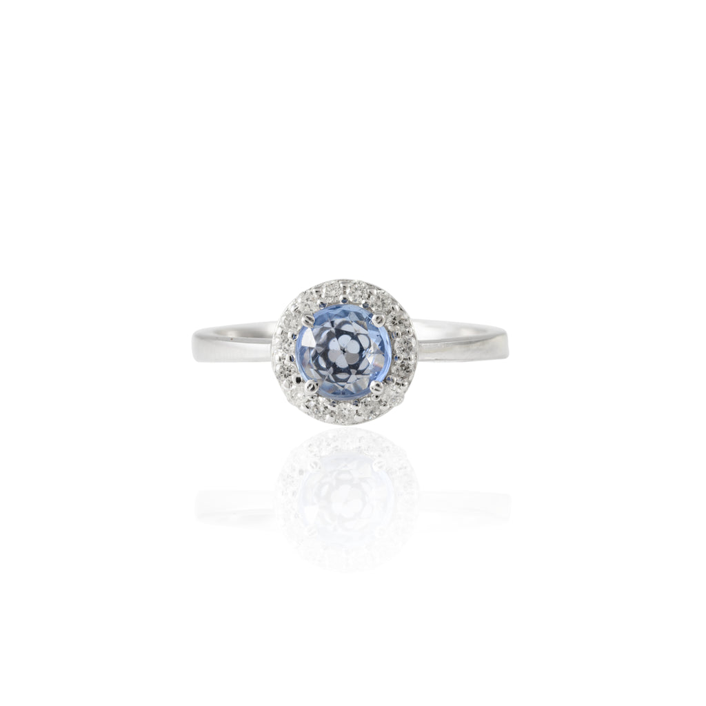 Rose Cut Round Blue Sapphire Diamond Ring Women
