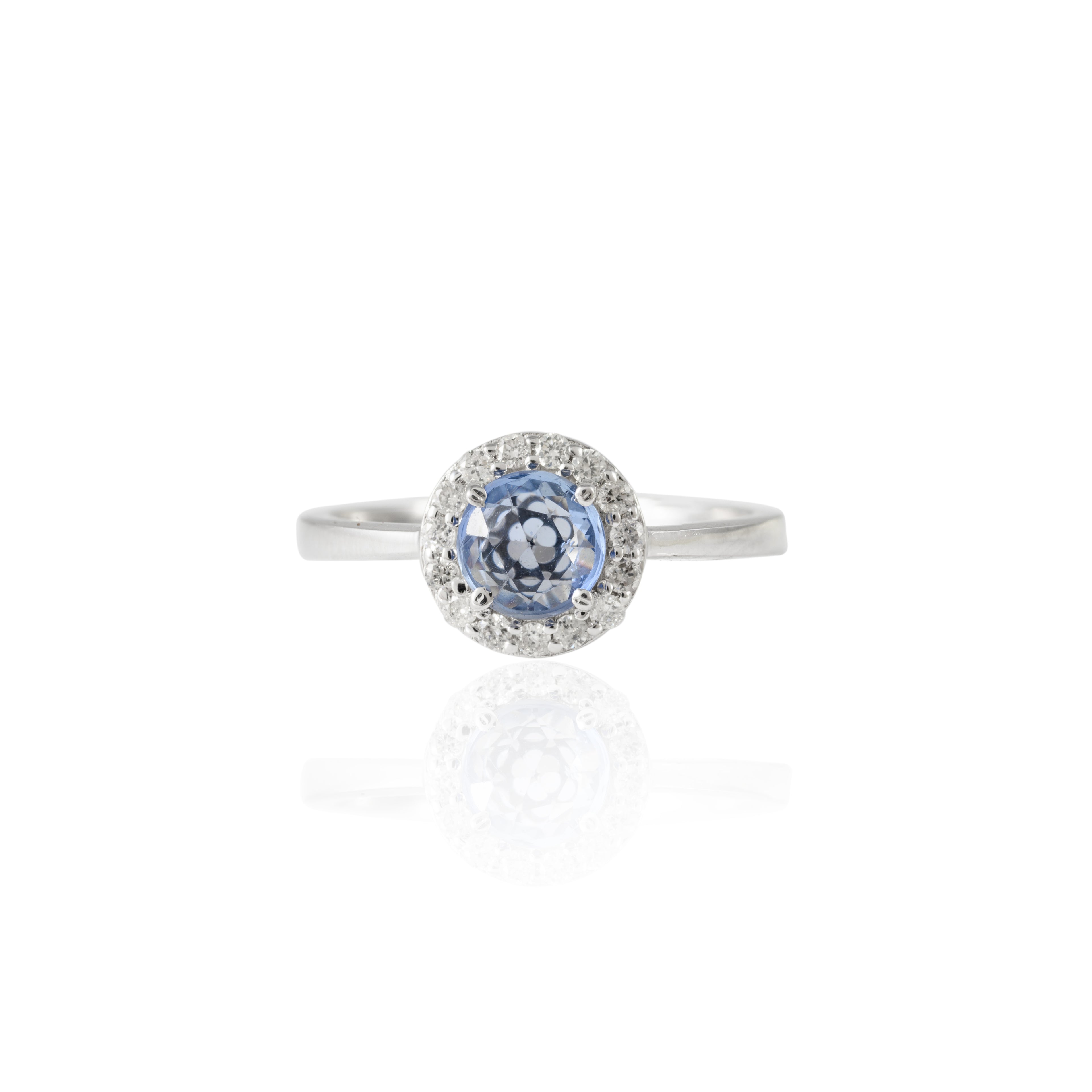 Rose Cut Round Blue Sapphire Diamond Ring Women