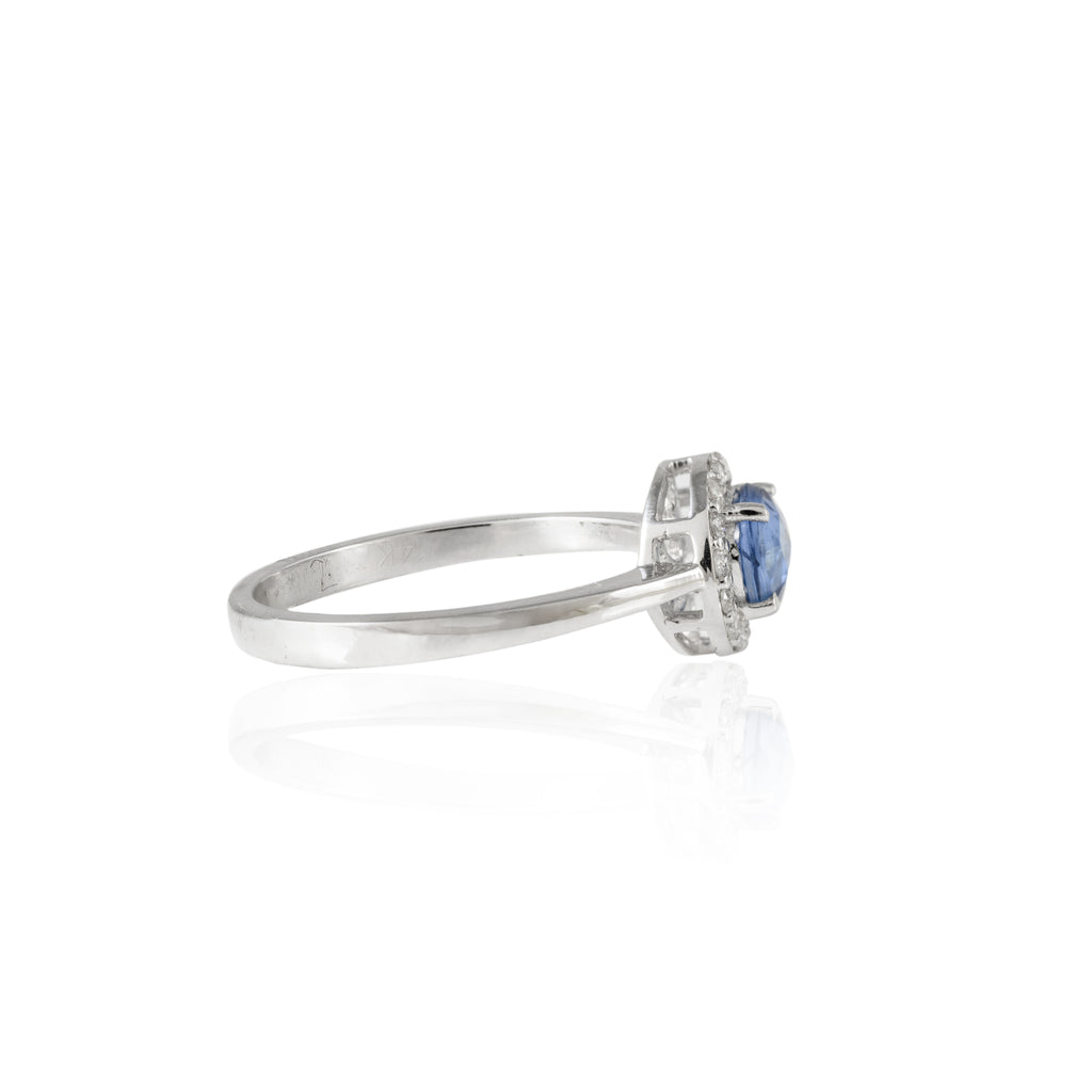 Rose Cut Round Blue Sapphire Diamond Ring Women