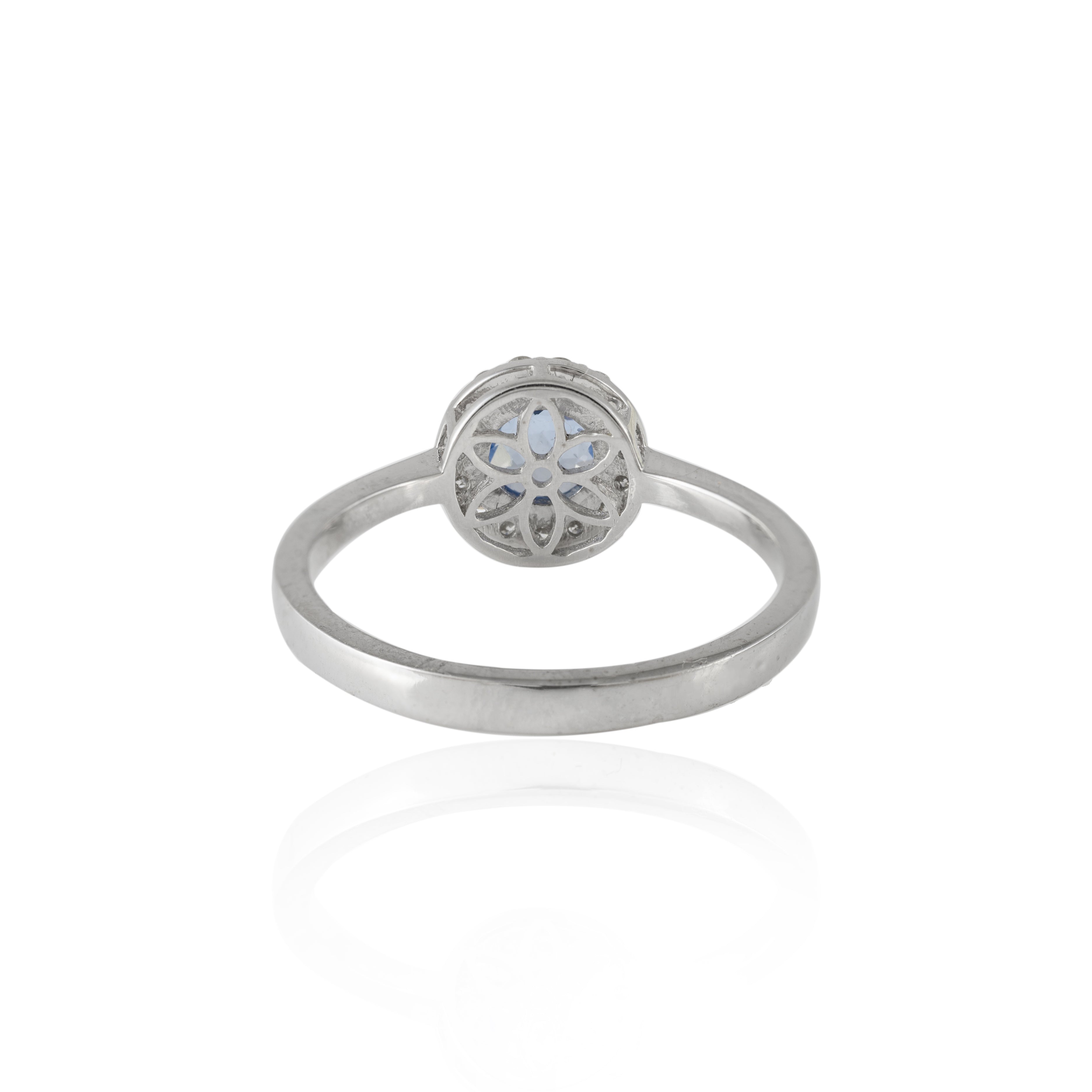 Rose Cut Round Blue Sapphire Diamond Ring Women