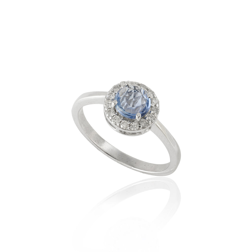 Rose Cut Round Blue Sapphire Diamond Ring Women