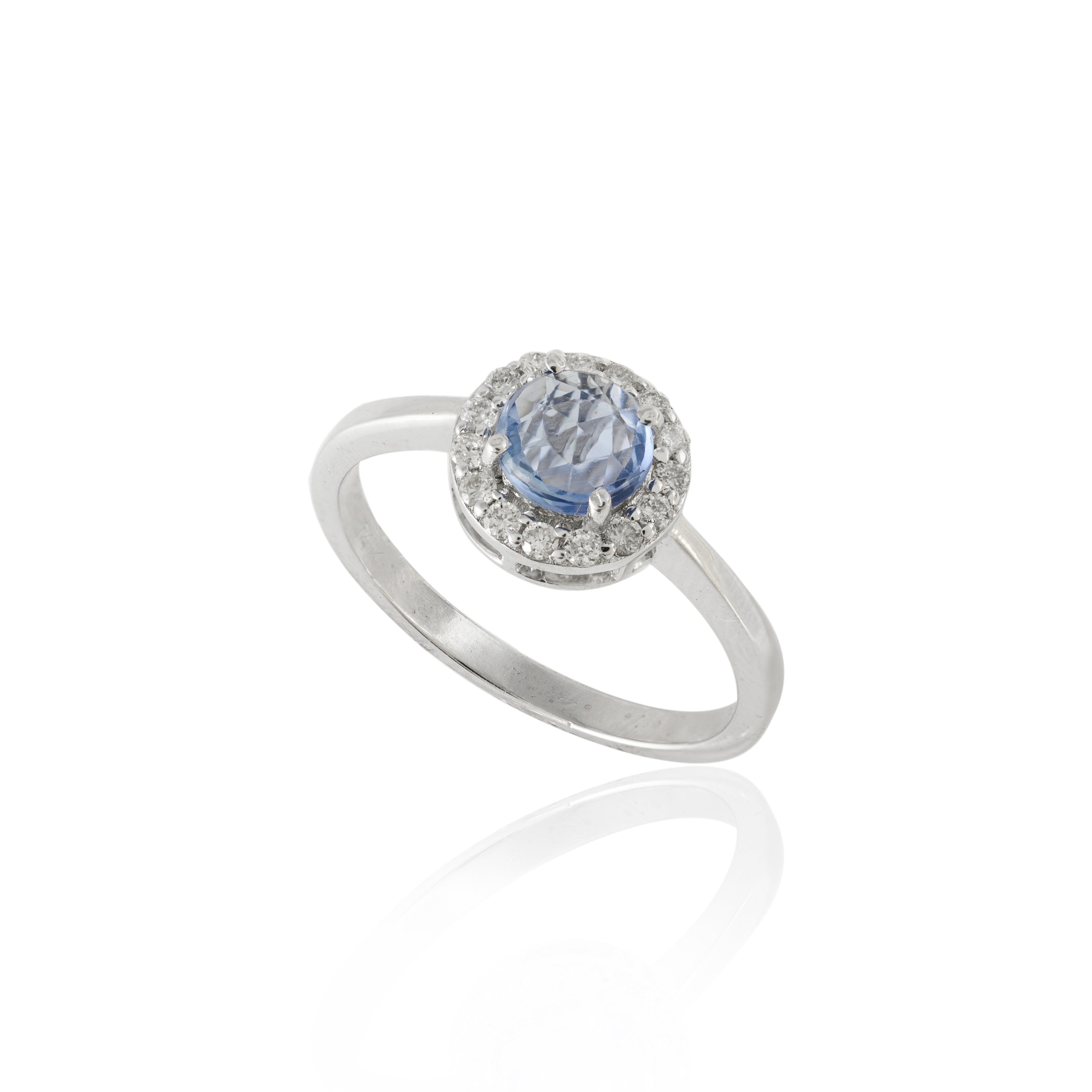 Rose Cut Round Blue Sapphire Diamond Ring Women