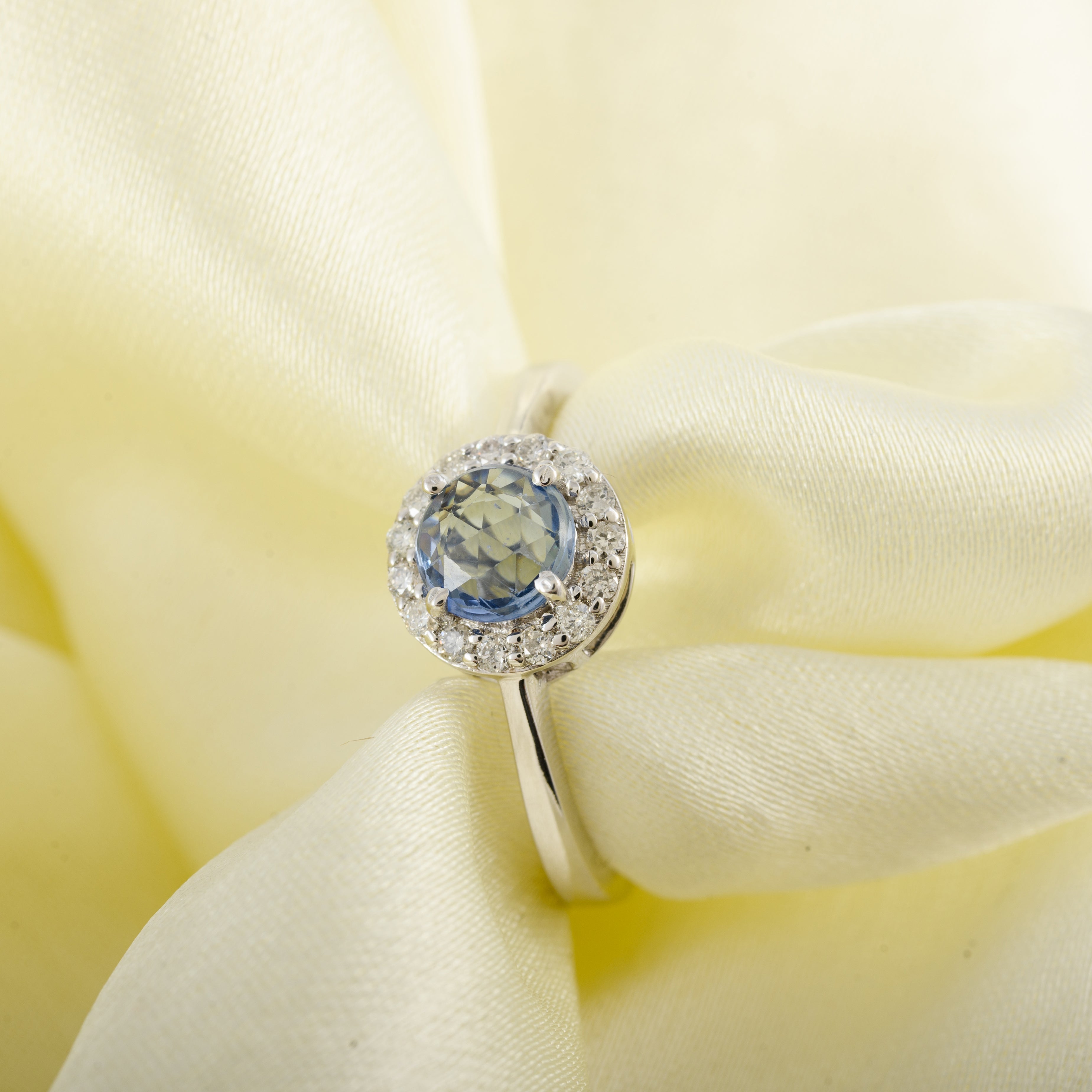 Rose Cut Round Blue Sapphire Diamond Ring Women