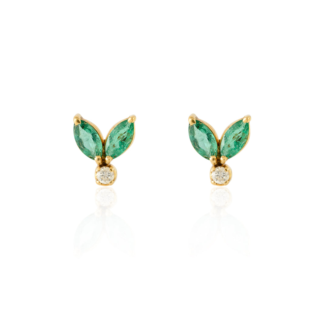 Emerald Diamond Stud Gold Earring