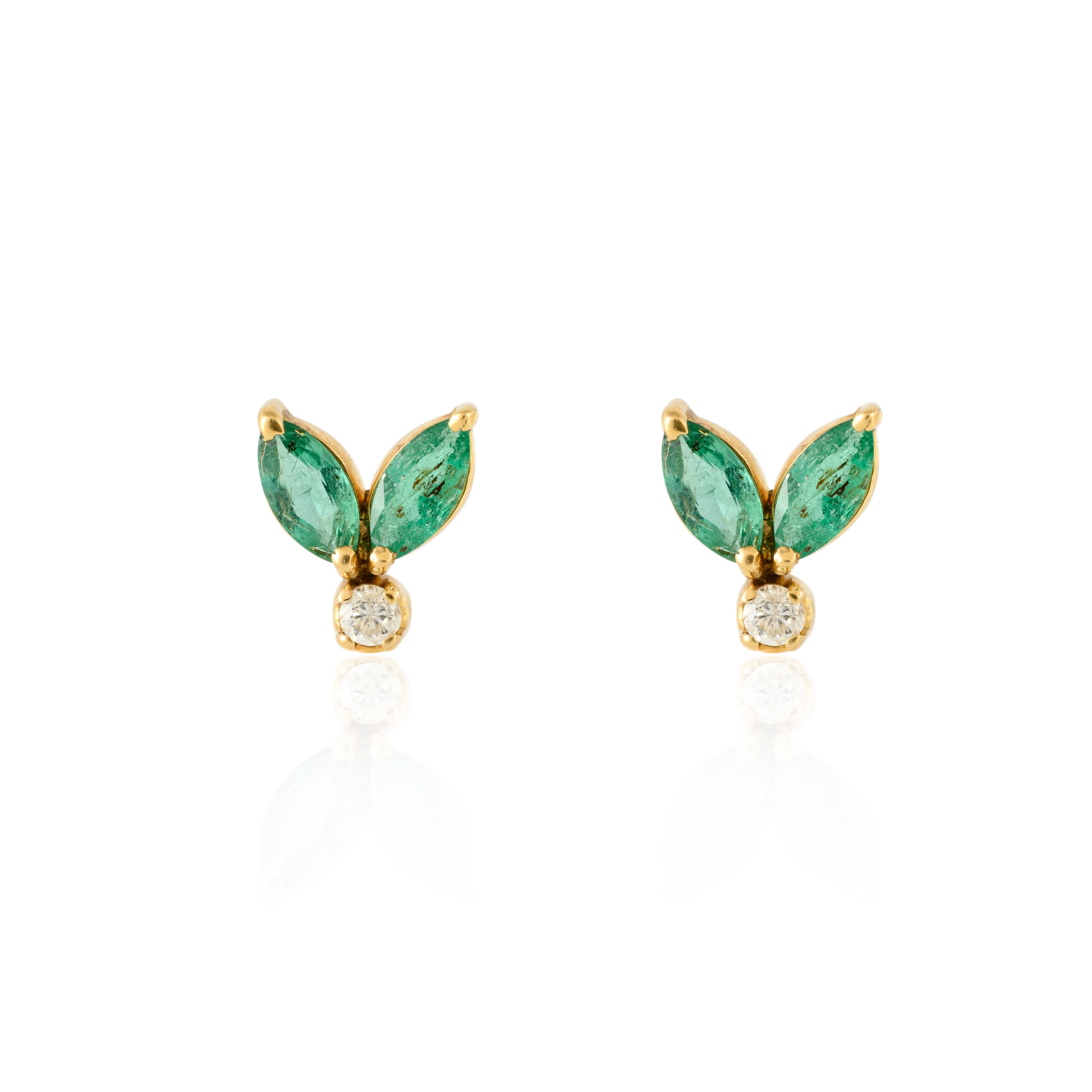 Emerald Diamond Stud Gold Earring
