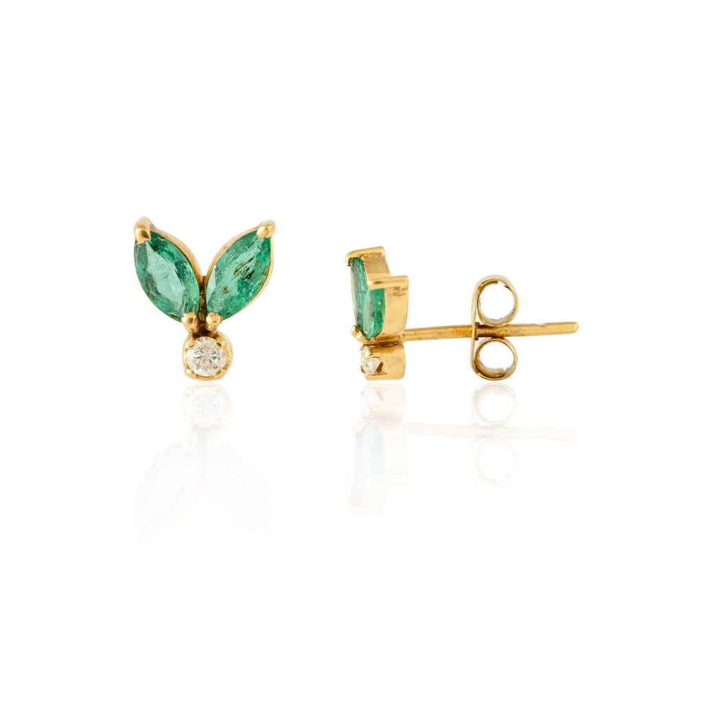 Emerald Diamond Stud Gold Earring
