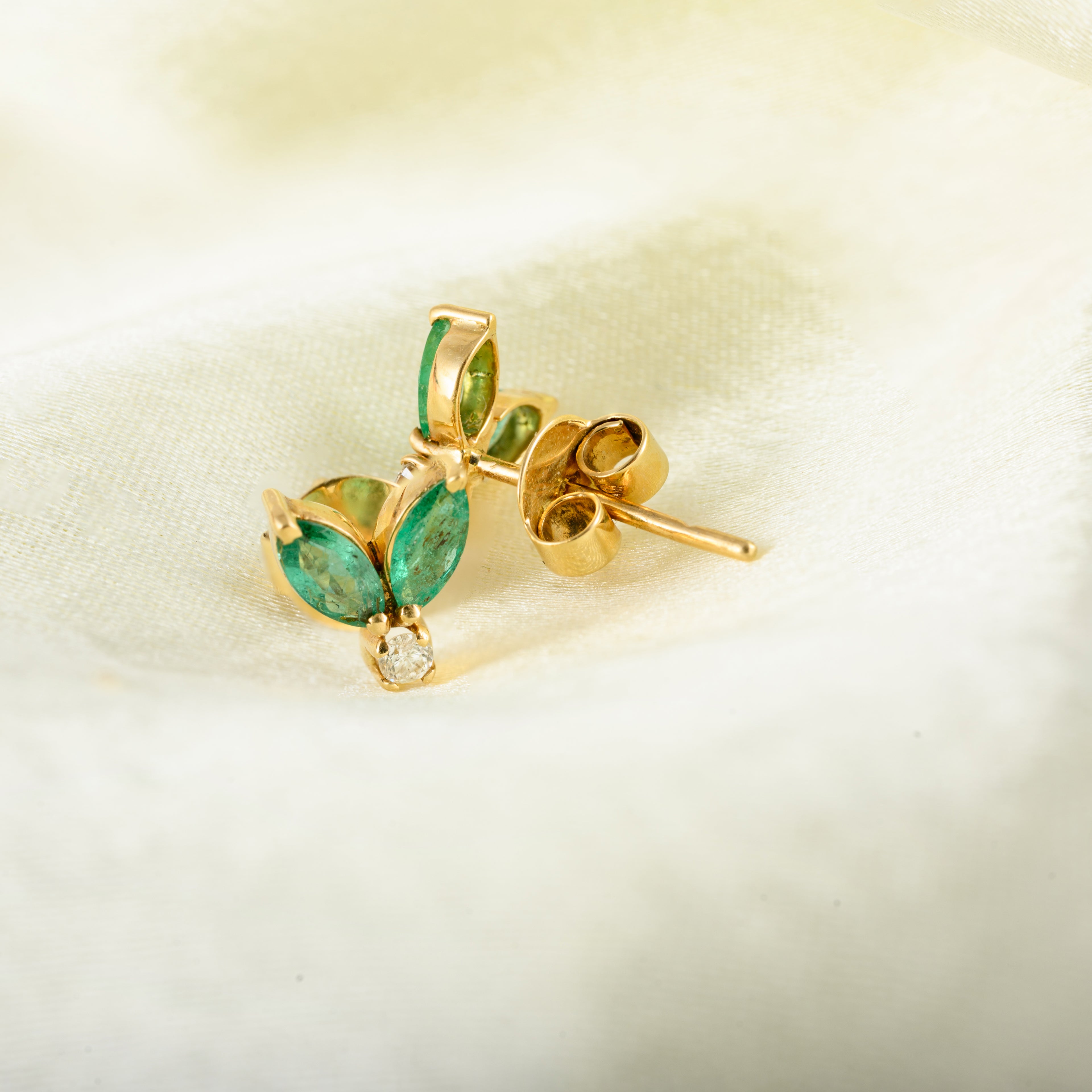 Emerald Diamond Stud Gold Earring