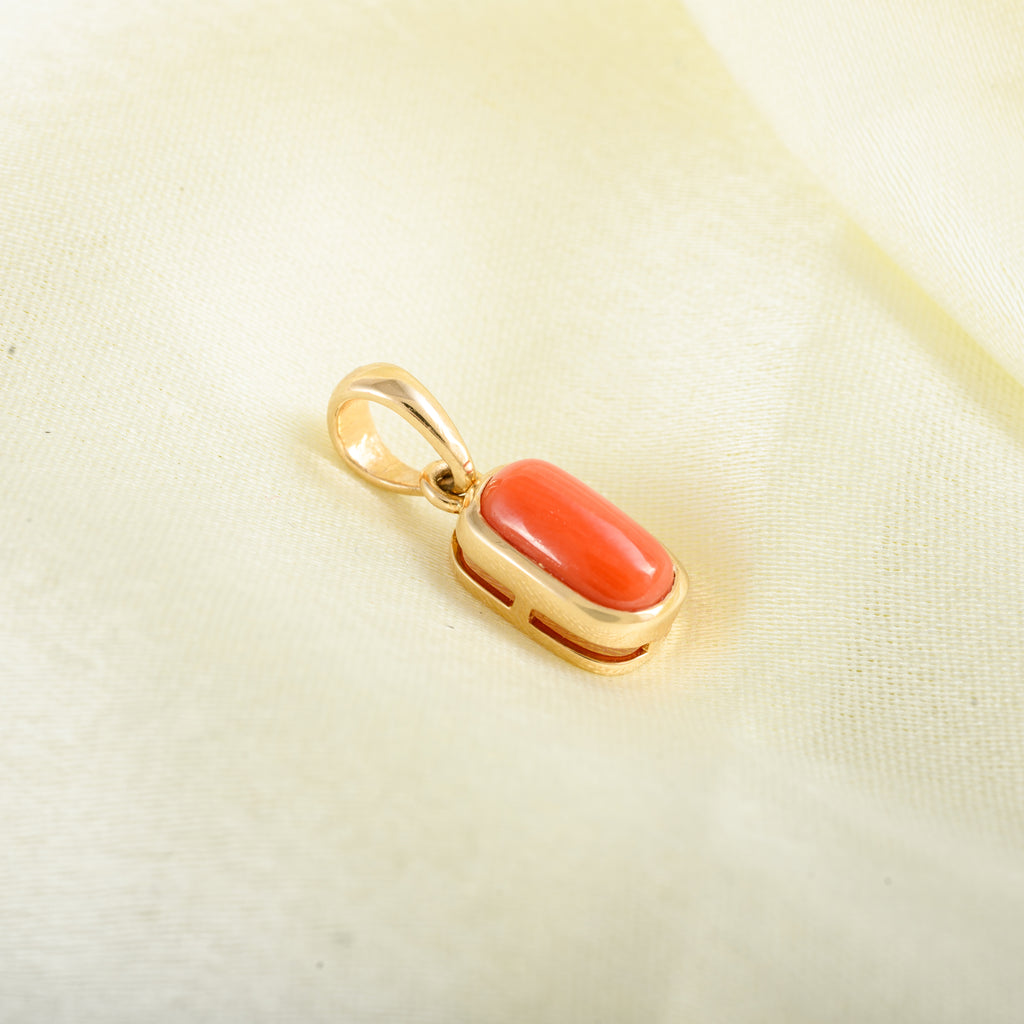 Red Coral Pendant Gold Necklace