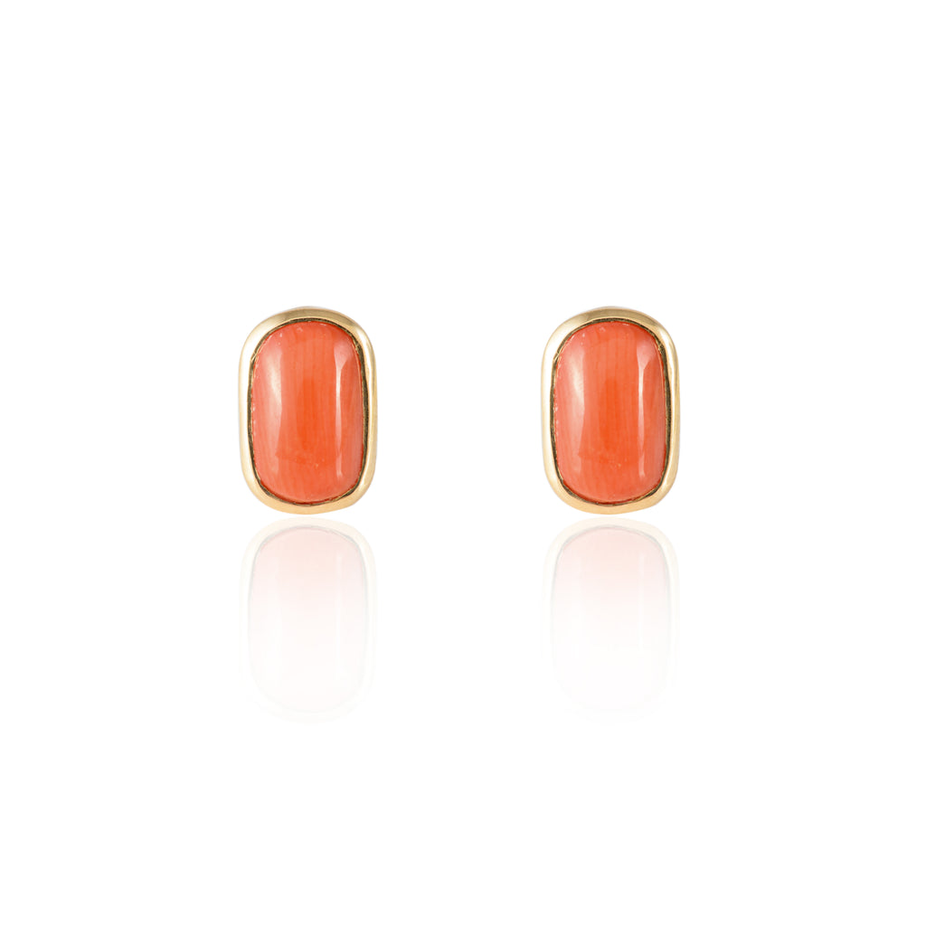 Red Coral Stone Gold Earring