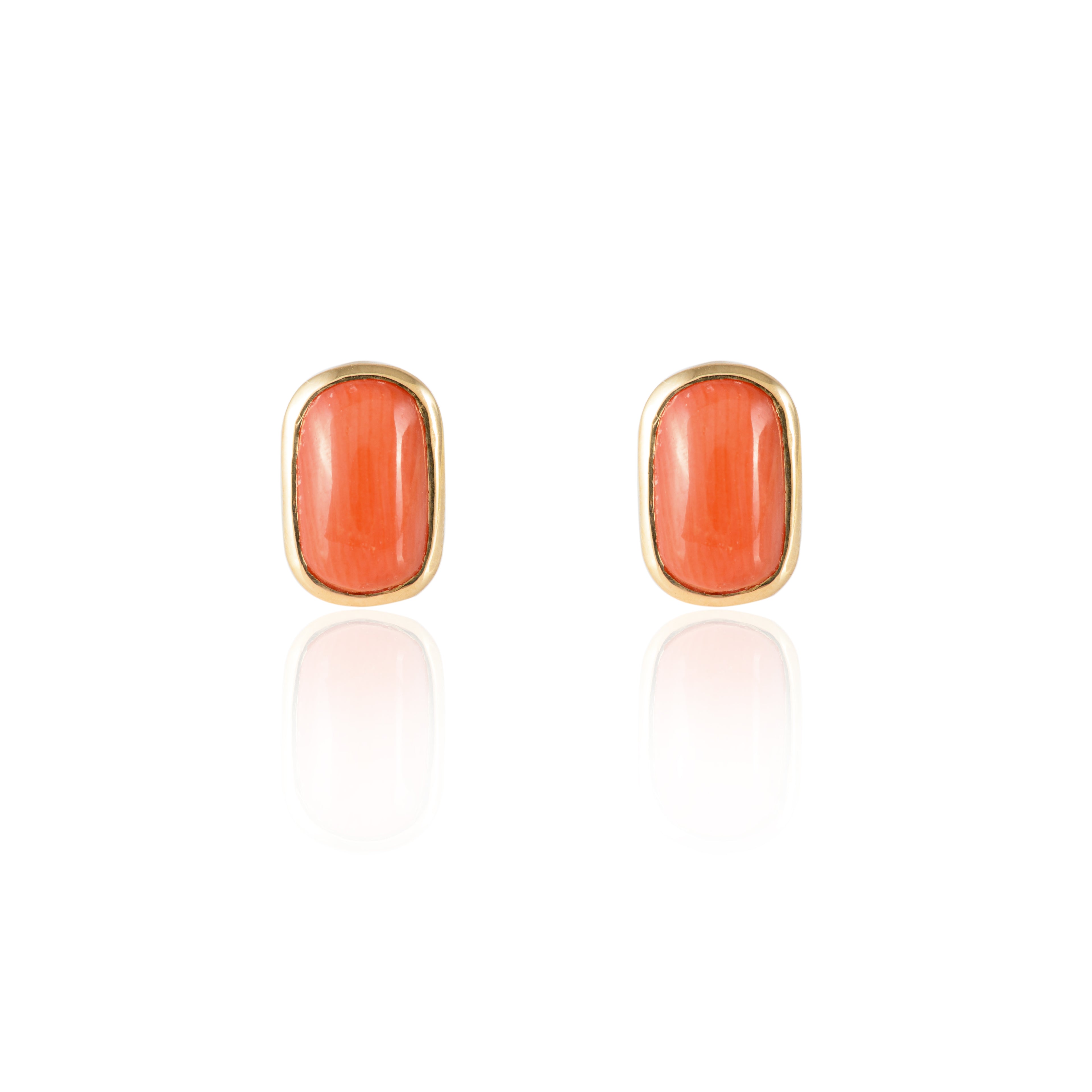 Red Coral Stone Gold Earring