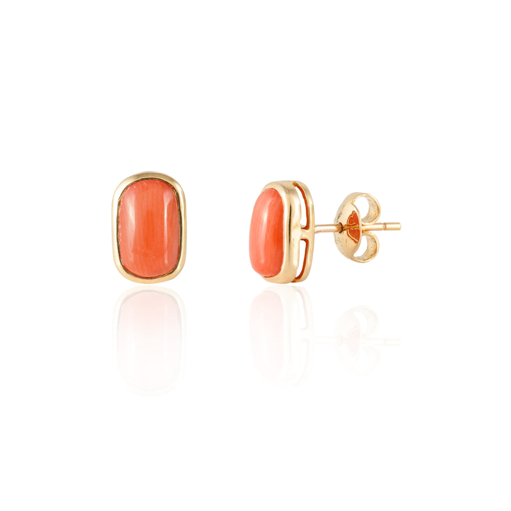 Red Coral Stone Gold Earring