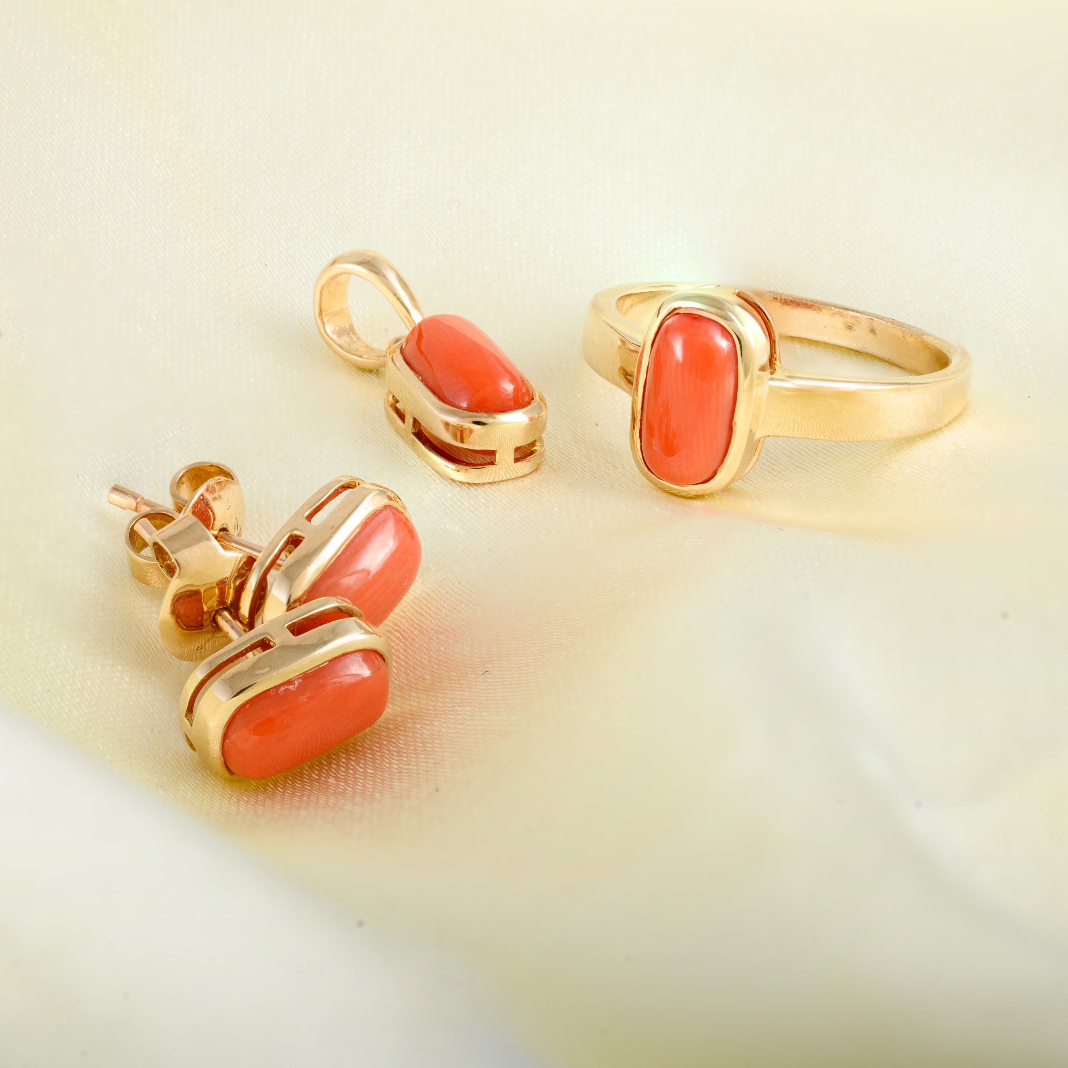 Red Coral Stone Gold Earring