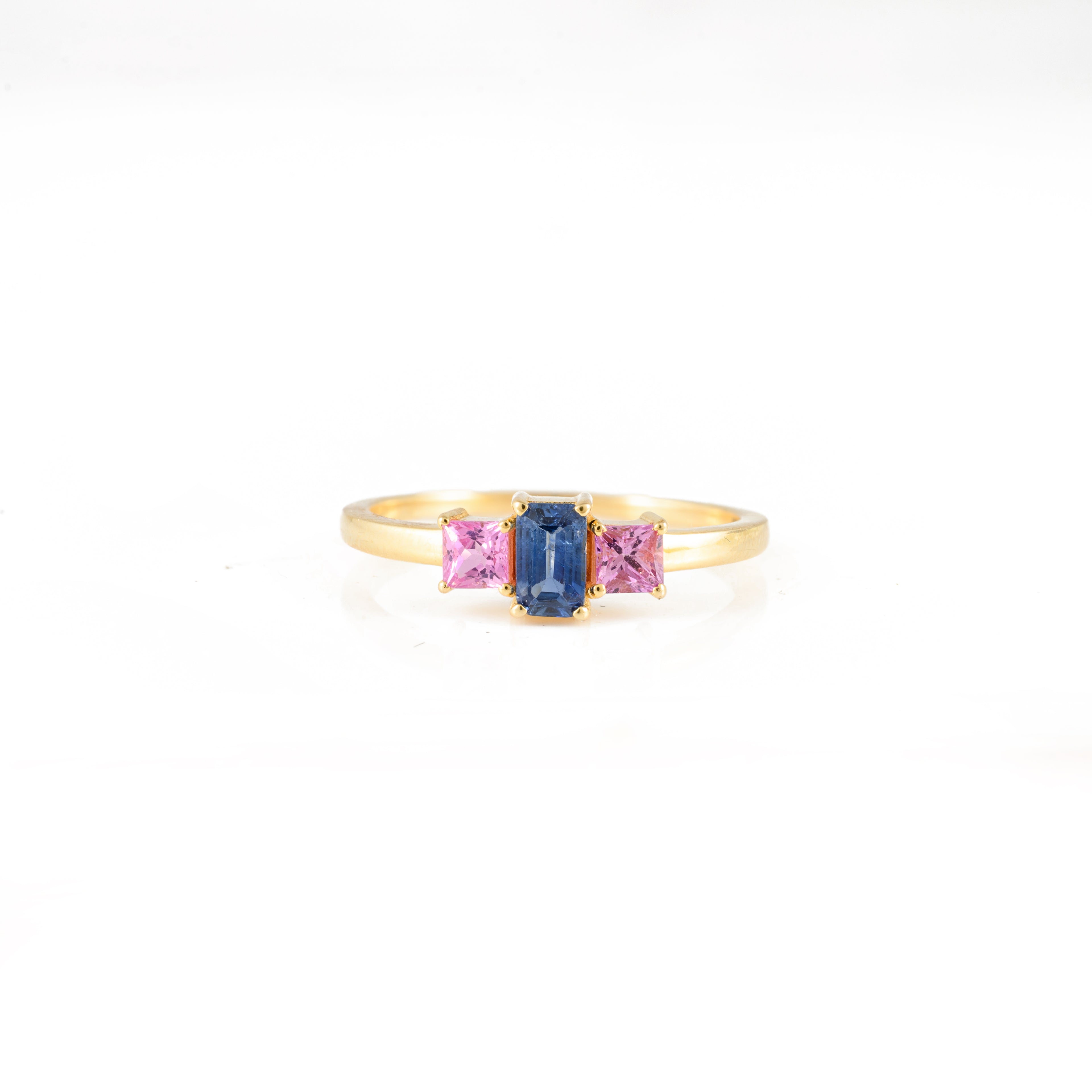 Blue-Pink Sapphire Diamond Gold Ring for Women