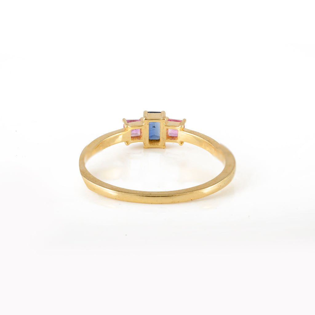 Blue-Pink Sapphire Diamond Gold Ring for Women