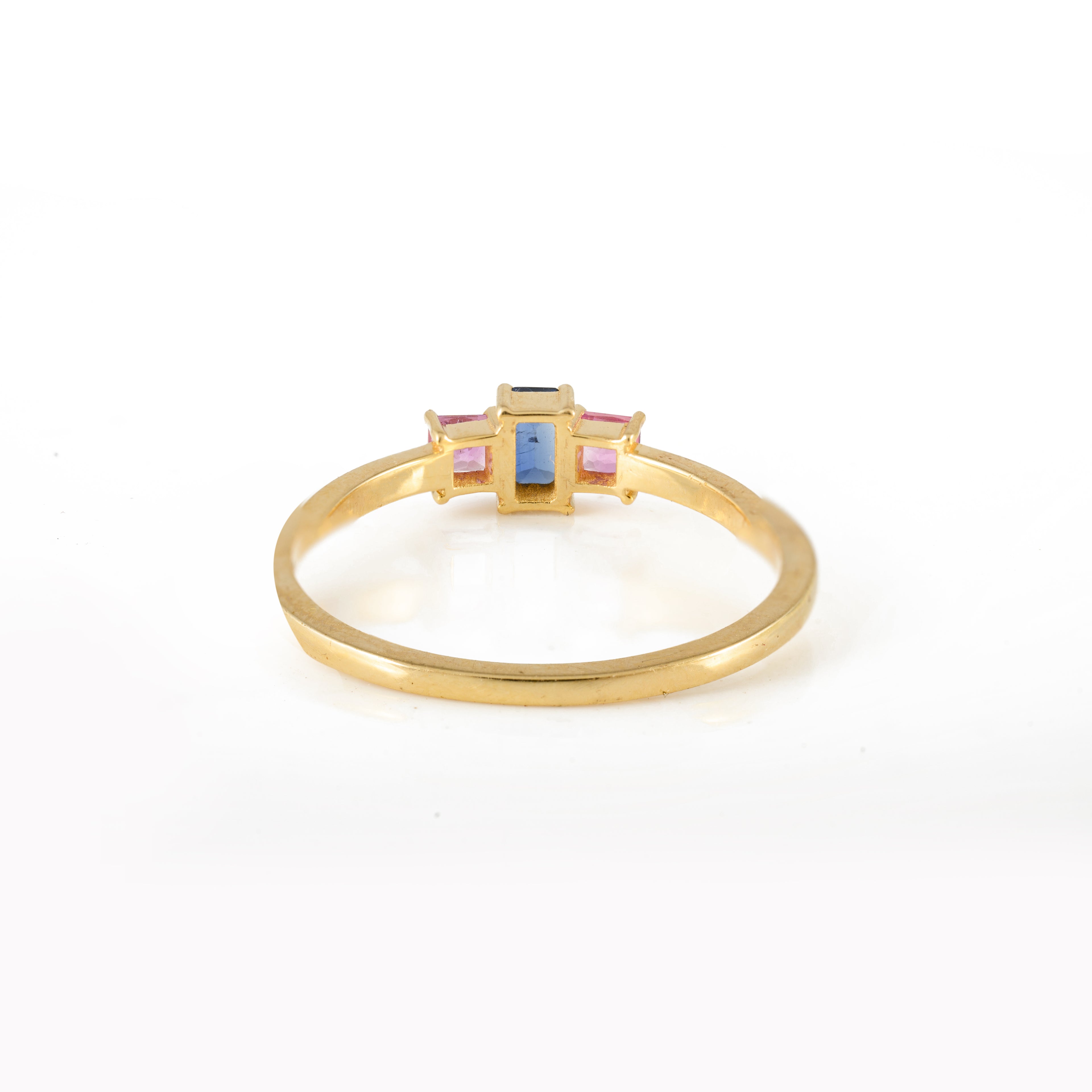 Blue-Pink Sapphire Diamond Gold Ring for Women