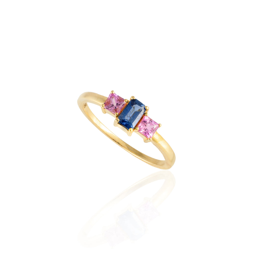 Blue-Pink Sapphire Diamond Gold Ring for Women