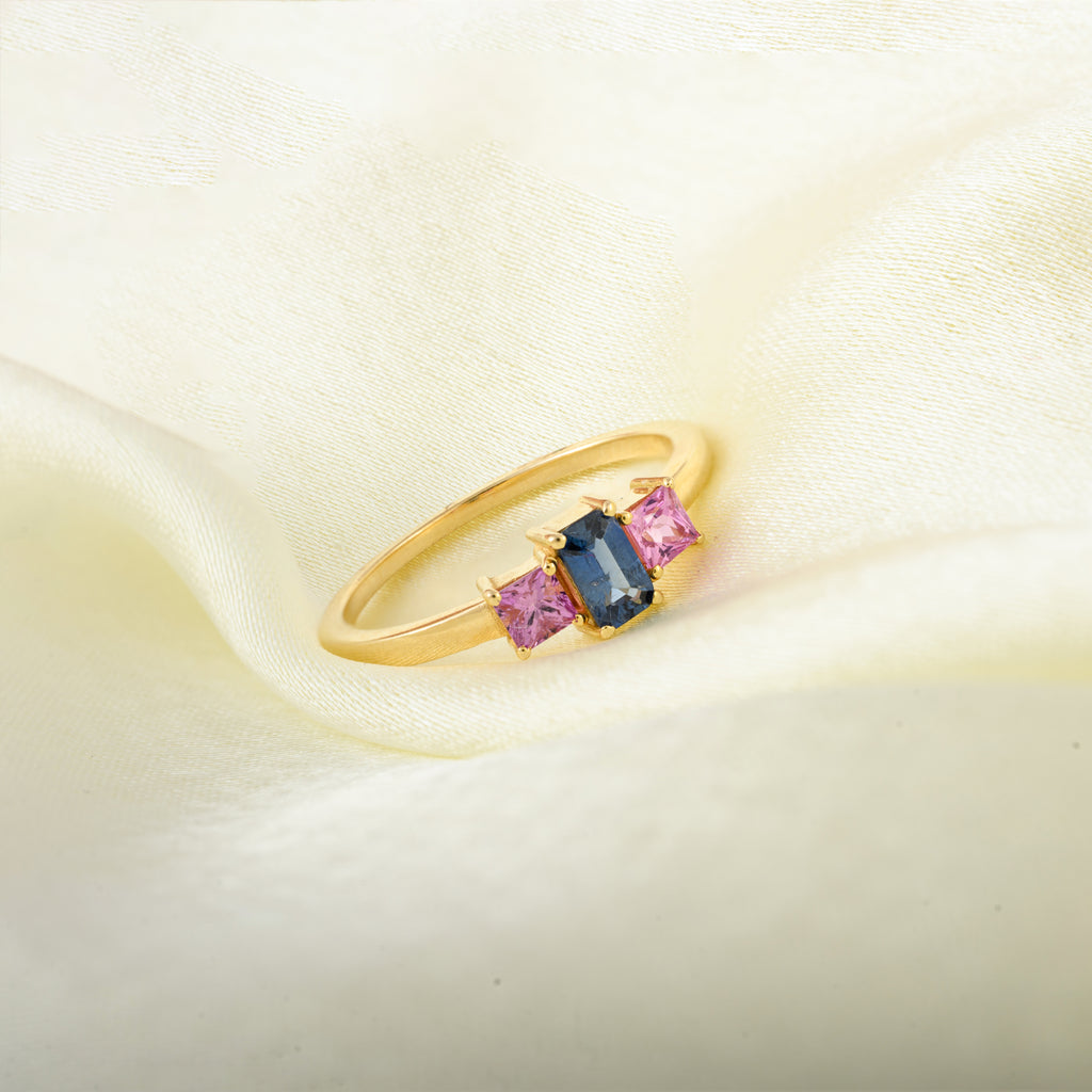 Blue-Pink Sapphire Diamond Gold Ring for Women