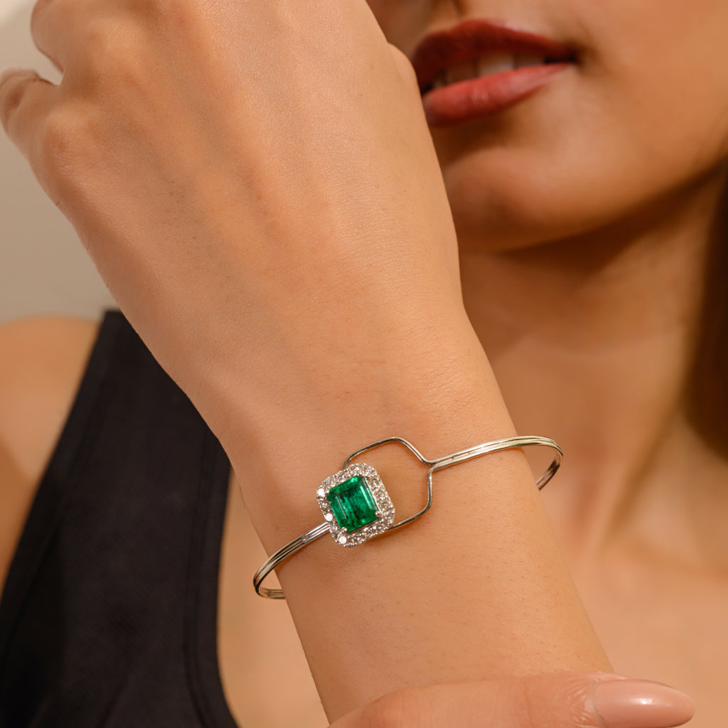 Rectangle Emerald Diamond 18K Gold Bangle