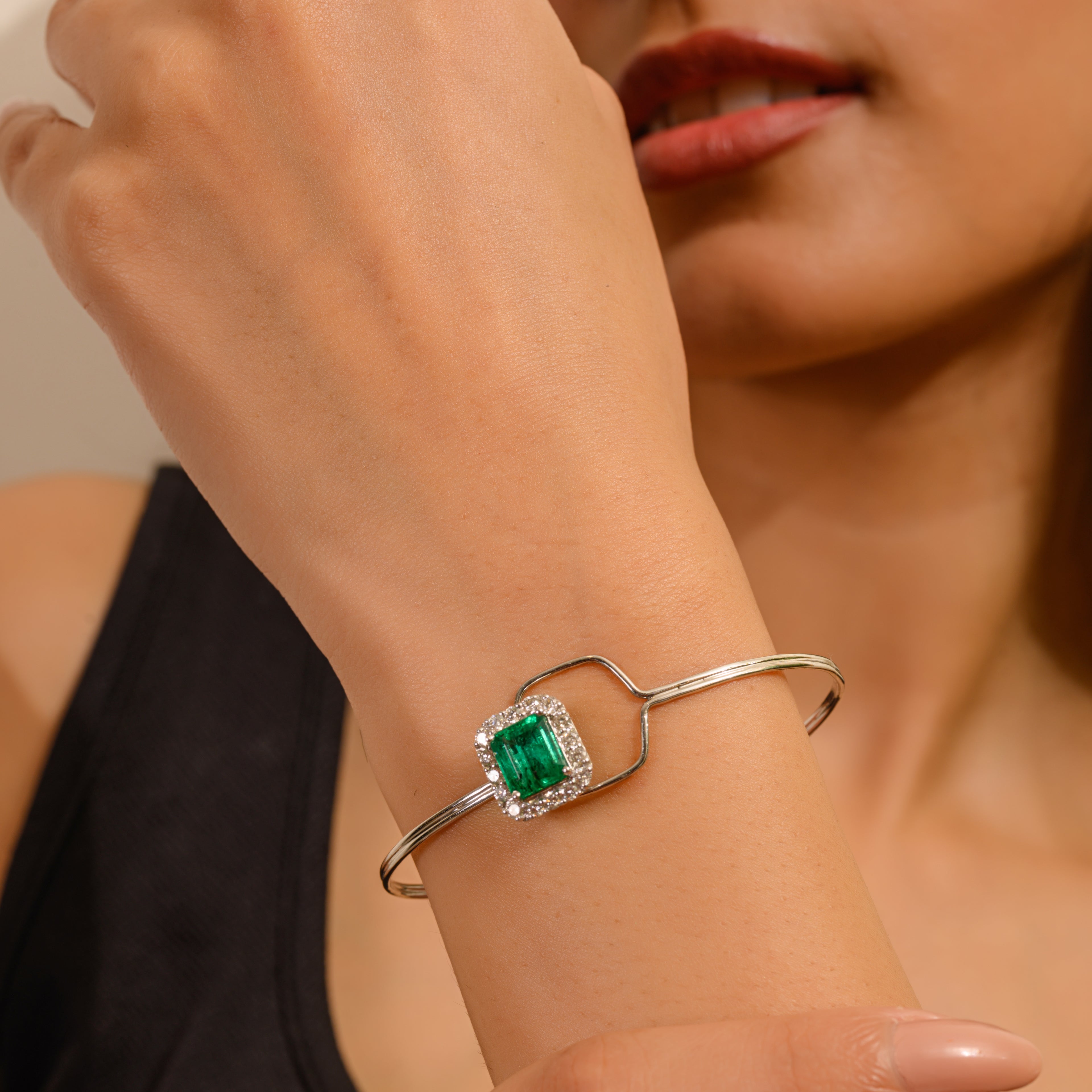 Rectangle Emerald Diamond 18K Gold Bangle