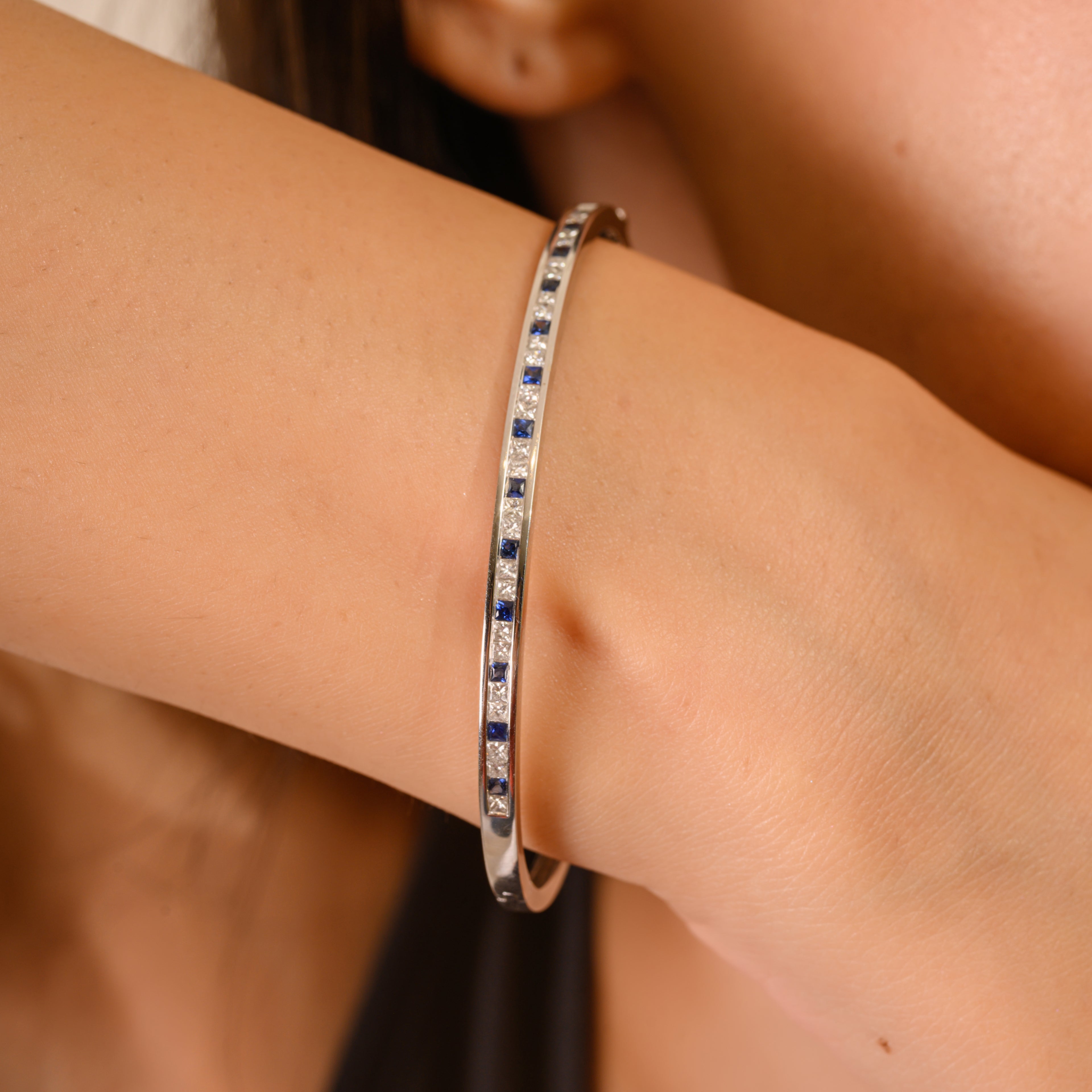 Blue Sapphire & Diamond 18K Gold Bangle