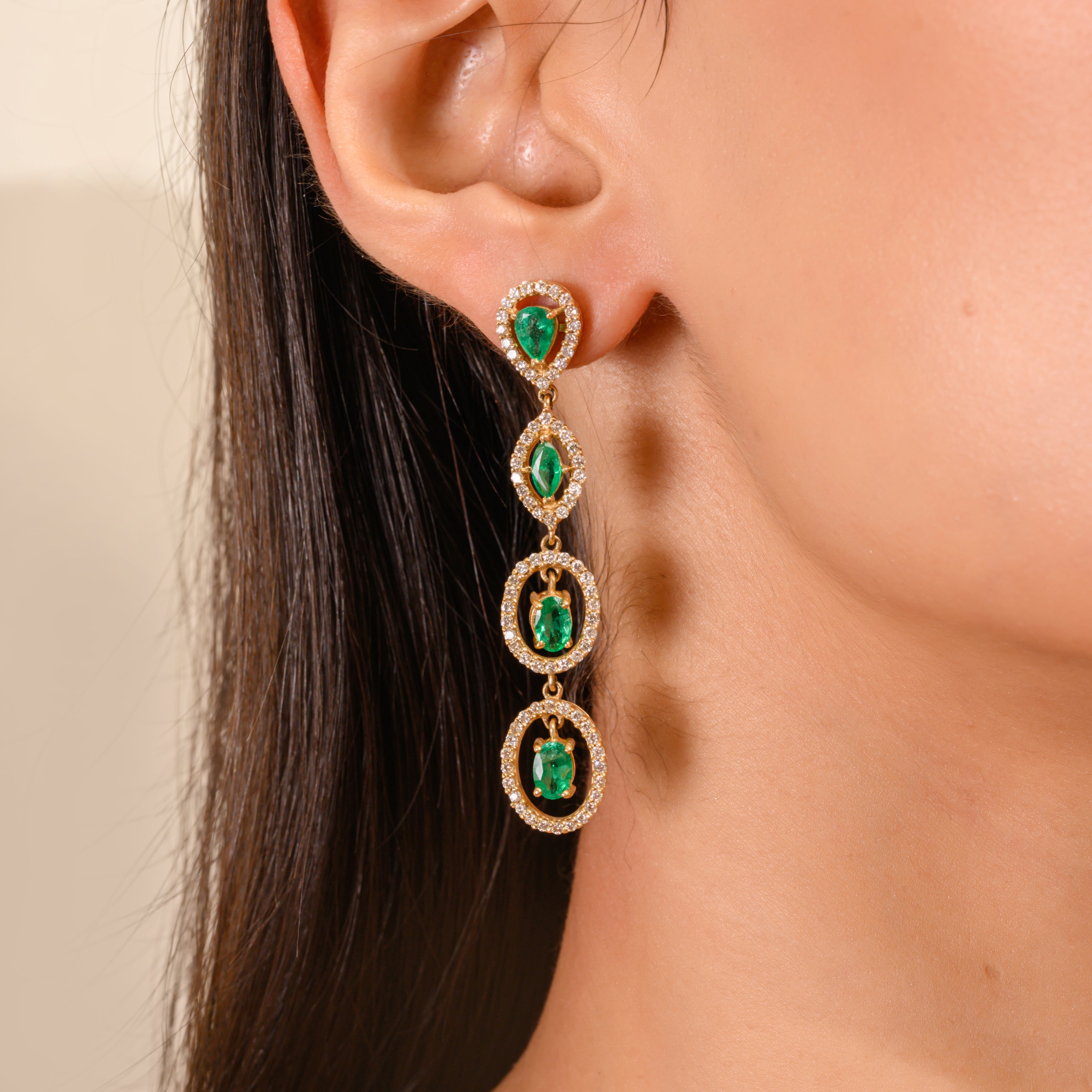 Emerald Diamond 18K Gold Earring Dangle