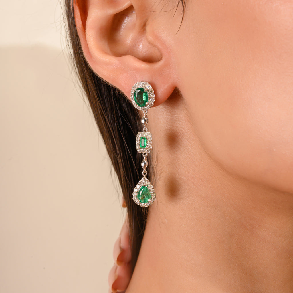 18K Gold Emerald & Diamond Earrings