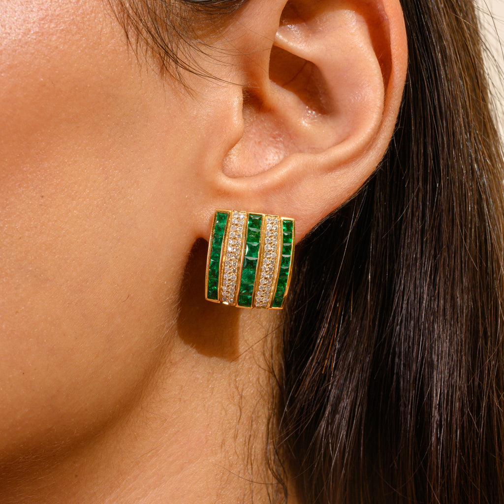 Emerald Diamond 18K Gold Stud Earring
