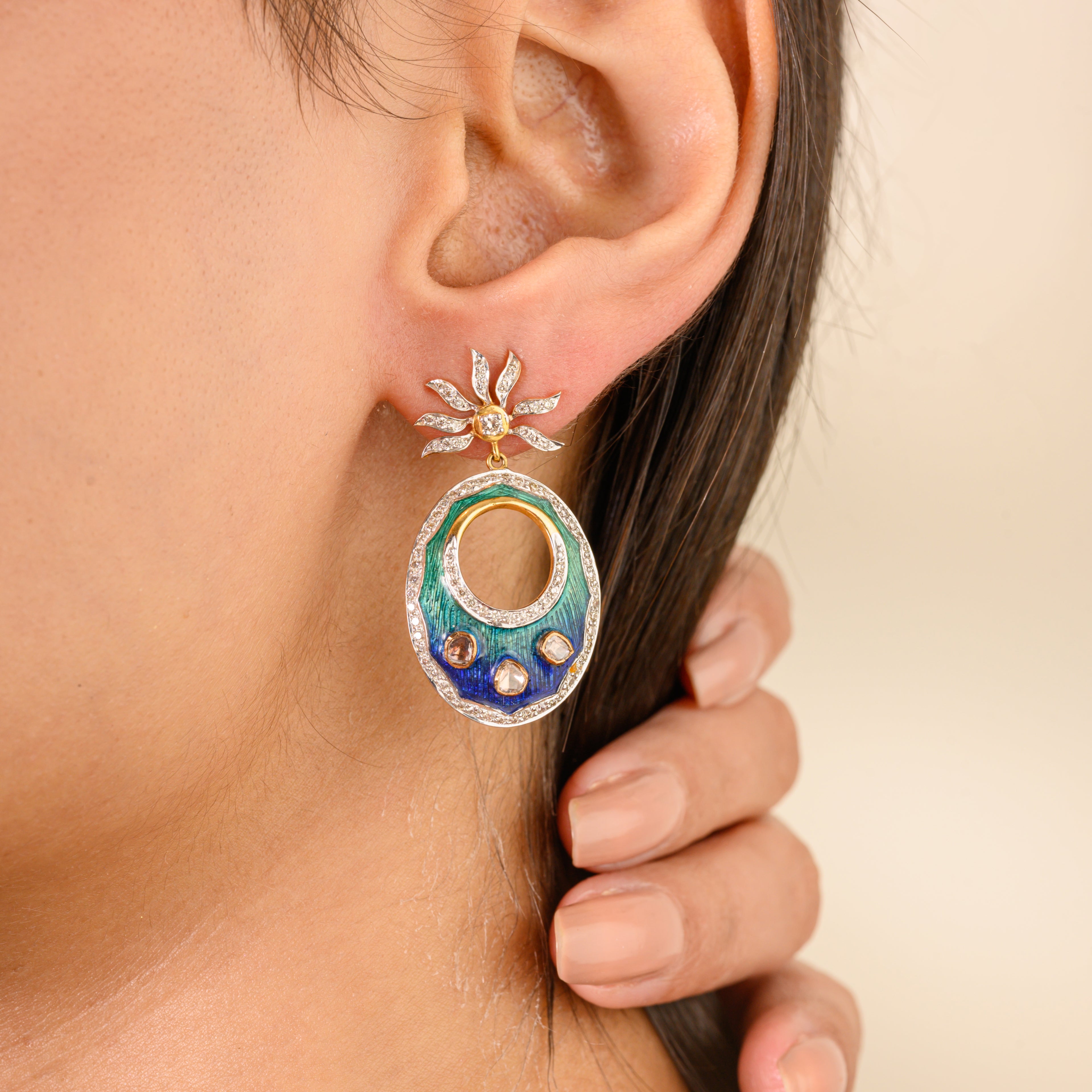 18K Gold Meena Work Earring